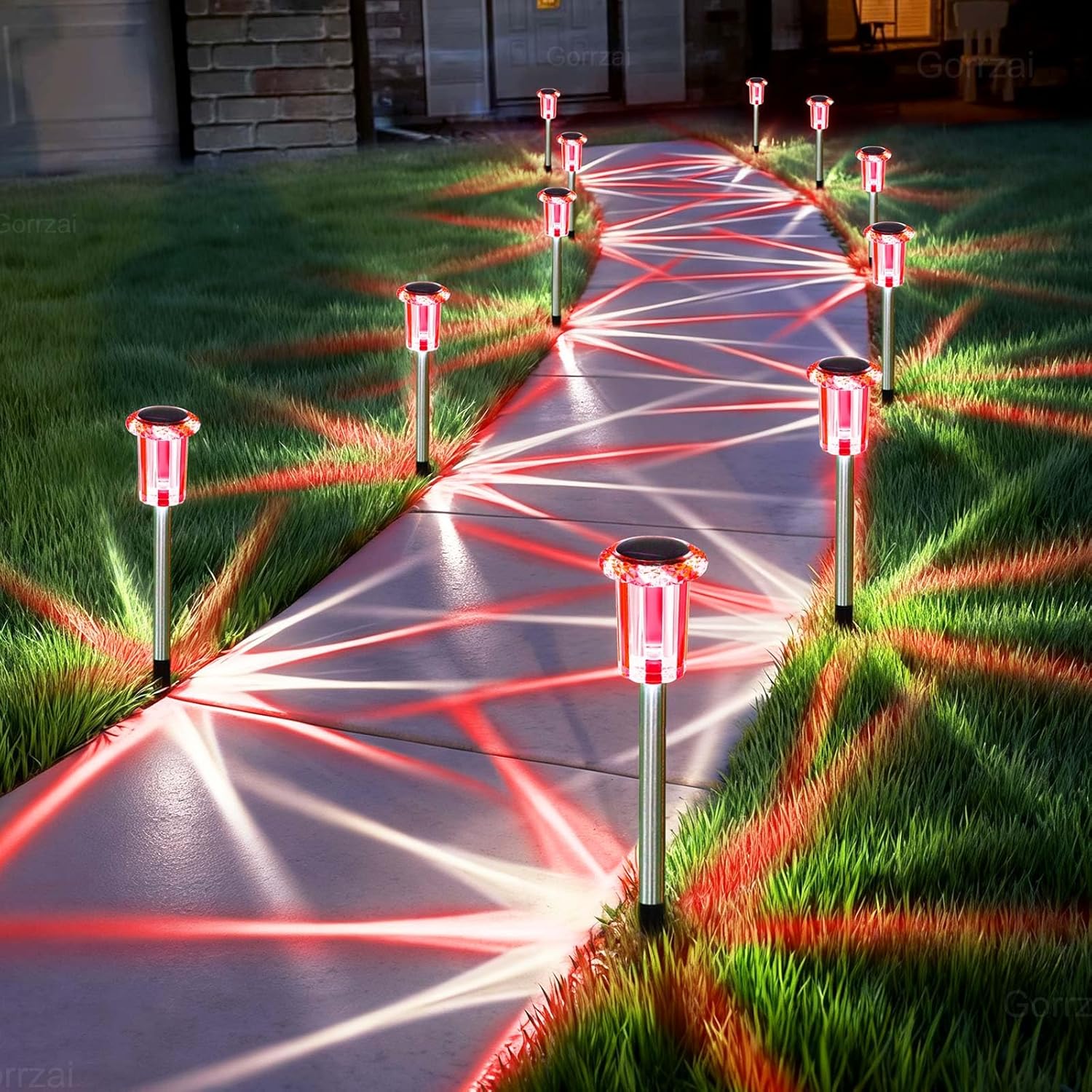 Gorrzai Solar Christmas Lights Outdoor Decorations 10 Pack Multicolor LED Stainless Steel Stake for Pathway Yard Garden Driveway Landscape Walkway Lighting Solar Powered Outside Holiday Decor