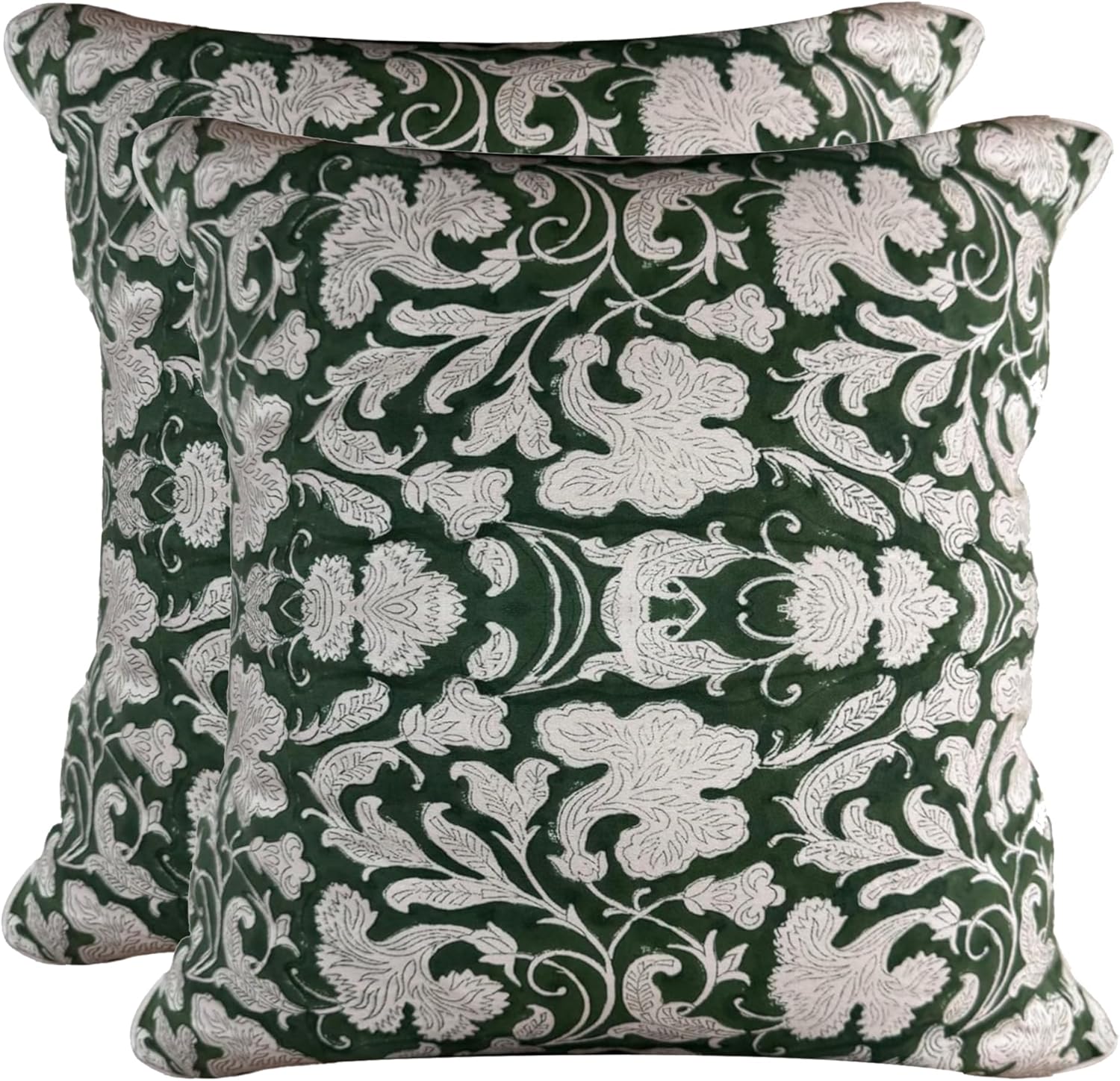 Ridhi Block Print Asparagus Green Pillow Cover 20" x 20" (Pack of 2) Decorative Couch Pillows for Living Room, Chic Boho Cute Outdoor Pillows Covers Gifts for Spring, Easter and Valentine