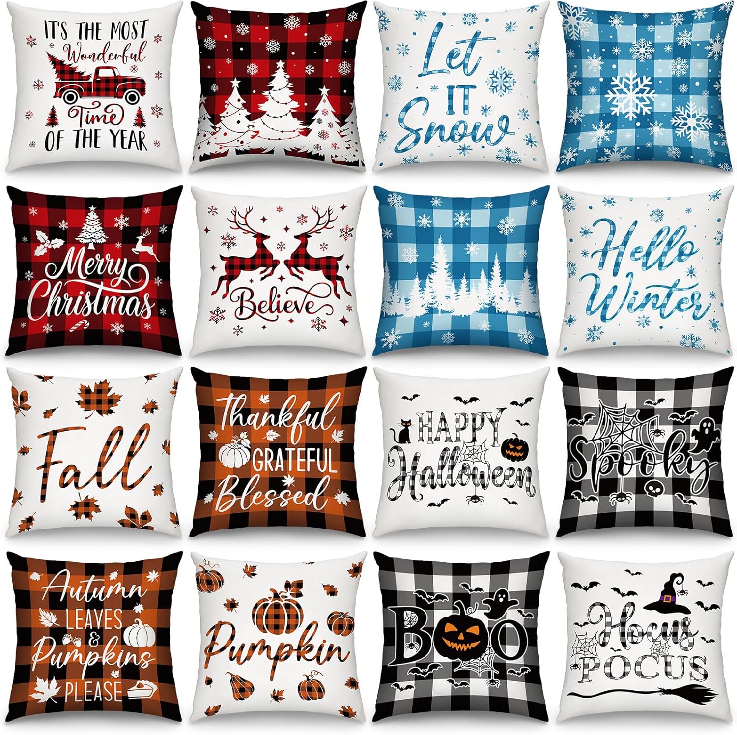 GlikCeil Set of 16 Holiday Pillow Covers 18 x 18 Inch Buffalo Plaid Throw Pillow Covers Valentine's Day St. Patrick's Day Easter Spring Pillowcases Decorative for Farmhouse Home Couch Sofa Decor