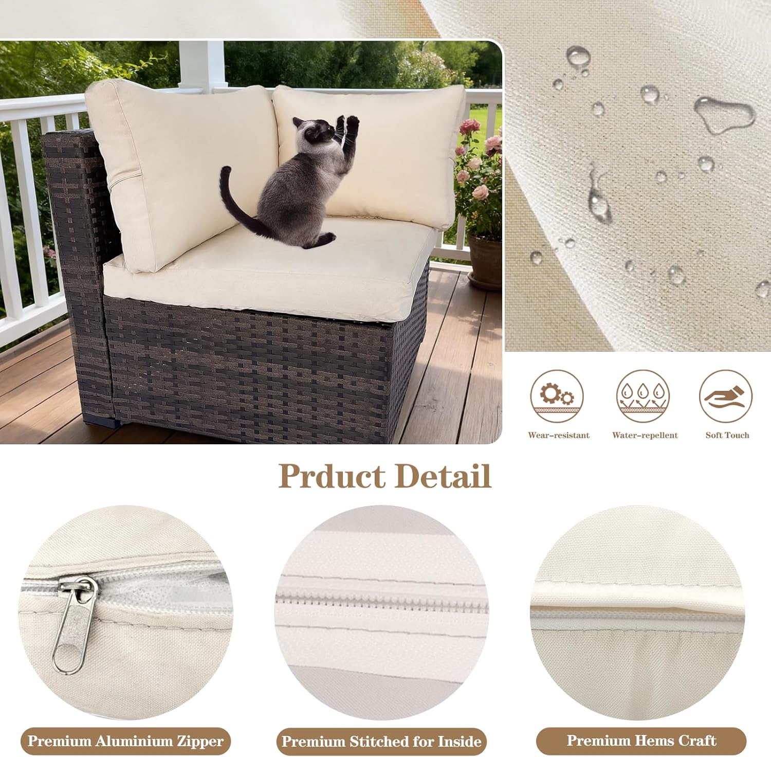 4 PCS Outdoor Cushion Covers, Patio Cushion Slipcovers Replacement Waterproof with Zipper for Outdoor Patio Furniture Cushion Covers, Washable Reusable Furniture Protector (Beige, 24*24*4 in)