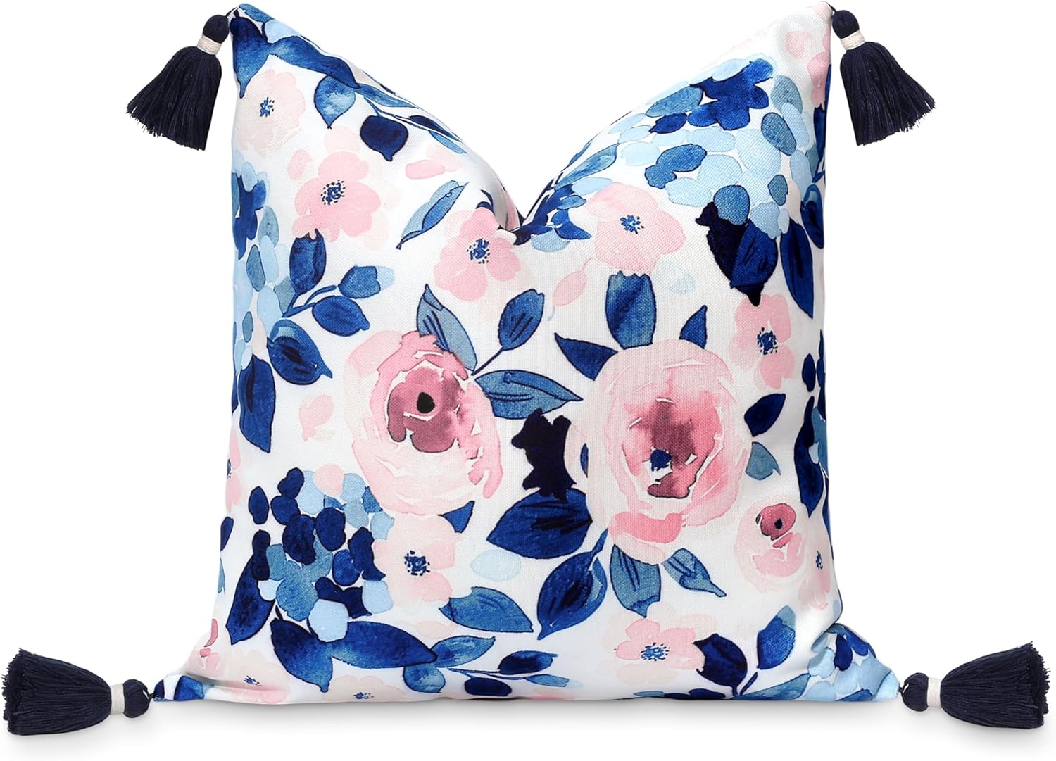 Hofdeco Premium Coastal Patio Indoor Outdoor Throw Pillow Cover Only, 20"x20" Water Repellent for Backyard, Couch, Navy Blue Embroidered Line Frame