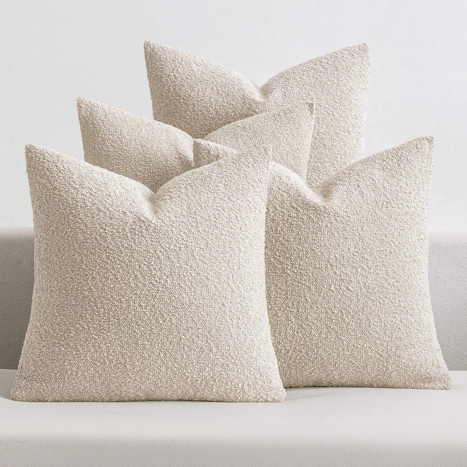 MIULEE Pack of 4 Decorative Textured Boucle Throw Pillow Covers 20x20 Inch Rustic Accent Solid Pillow Cases Soft Couch Cushion Covers for Modern Farmhouse Boho Chair Sofa Bed Livingroom Home Decor