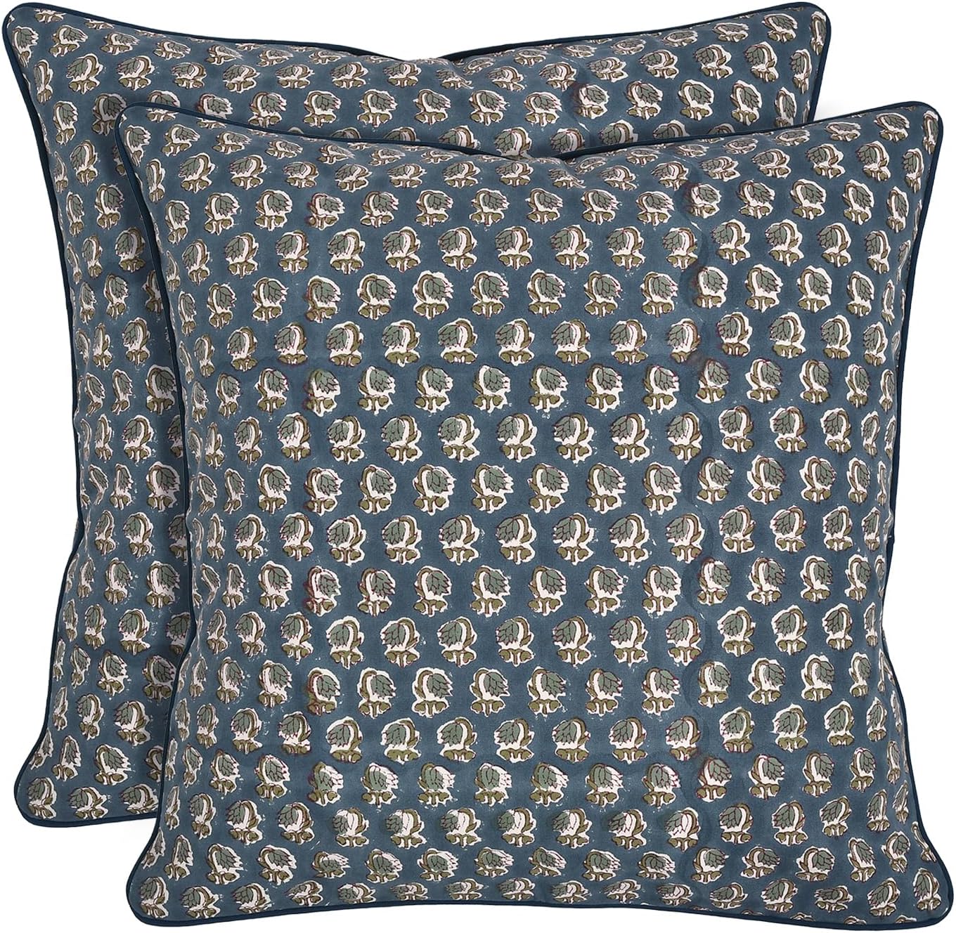 Ridhi Block Print Asparagus Green Pillow Cover 20" x 20" (Pack of 2) Decorative Couch Pillows for Living Room, Chic Boho Cute Outdoor Pillows Covers Gifts for Spring, Easter and Valentine