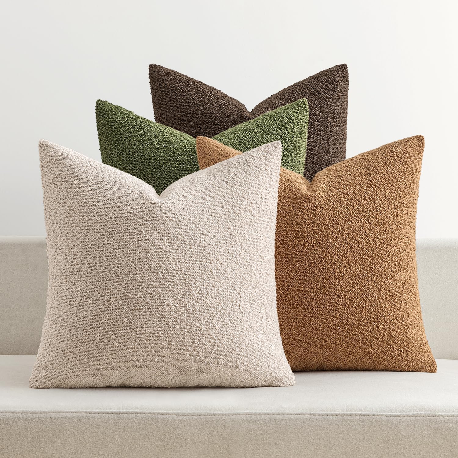 MIULEE Pack of 4 Decorative Textured Boucle Throw Pillow Covers 20x20 Inch Rustic Accent Solid Pillow Cases Soft Couch Cushion Covers for Modern Farmhouse Boho Chair Sofa Bed Livingroom Home Decor