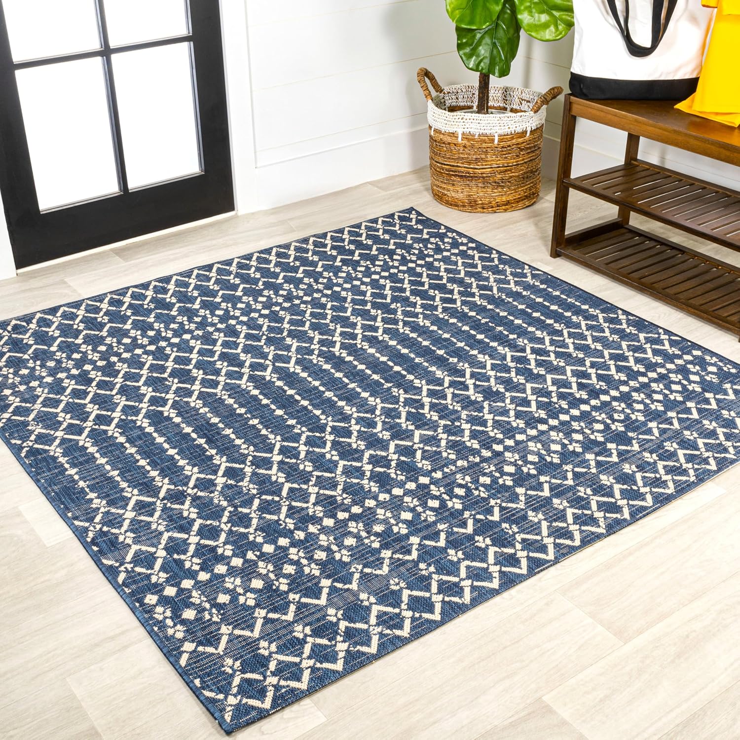 JONATHAN Y Moroccan Geometric Indoor Outdoor Area Rug 8X10 Natural/Black, Ourika Textured Weave for Backyard, Patio, Porch, Easy-Cleaning, High Traffic, Pet-Friendly, Non-Shedding (SMB108D-8)