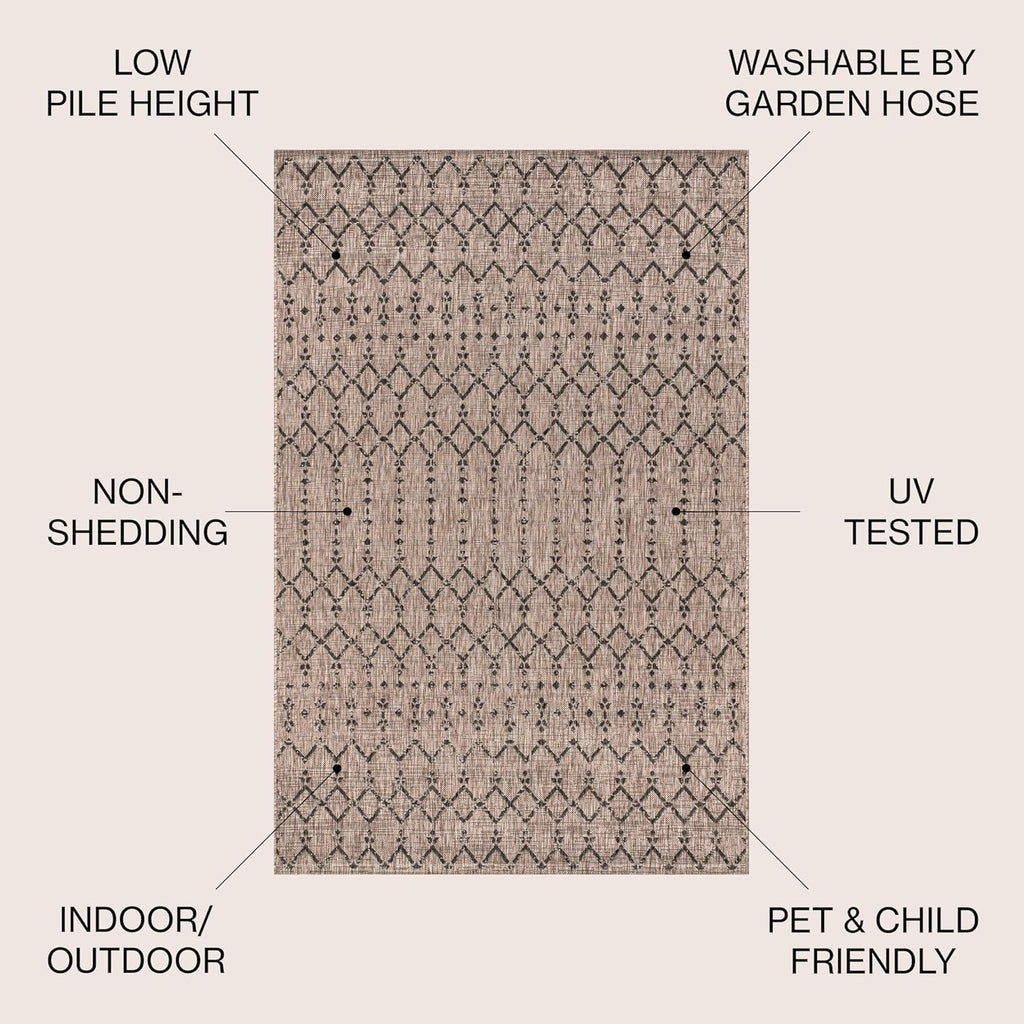 JONATHAN Y Moroccan Geometric Indoor Outdoor Area Rug 8X10 Natural/Black, Ourika Textured Weave for Backyard, Patio, Porch, Easy-Cleaning, High Traffic, Pet-Friendly, Non-Shedding (SMB108D-8)