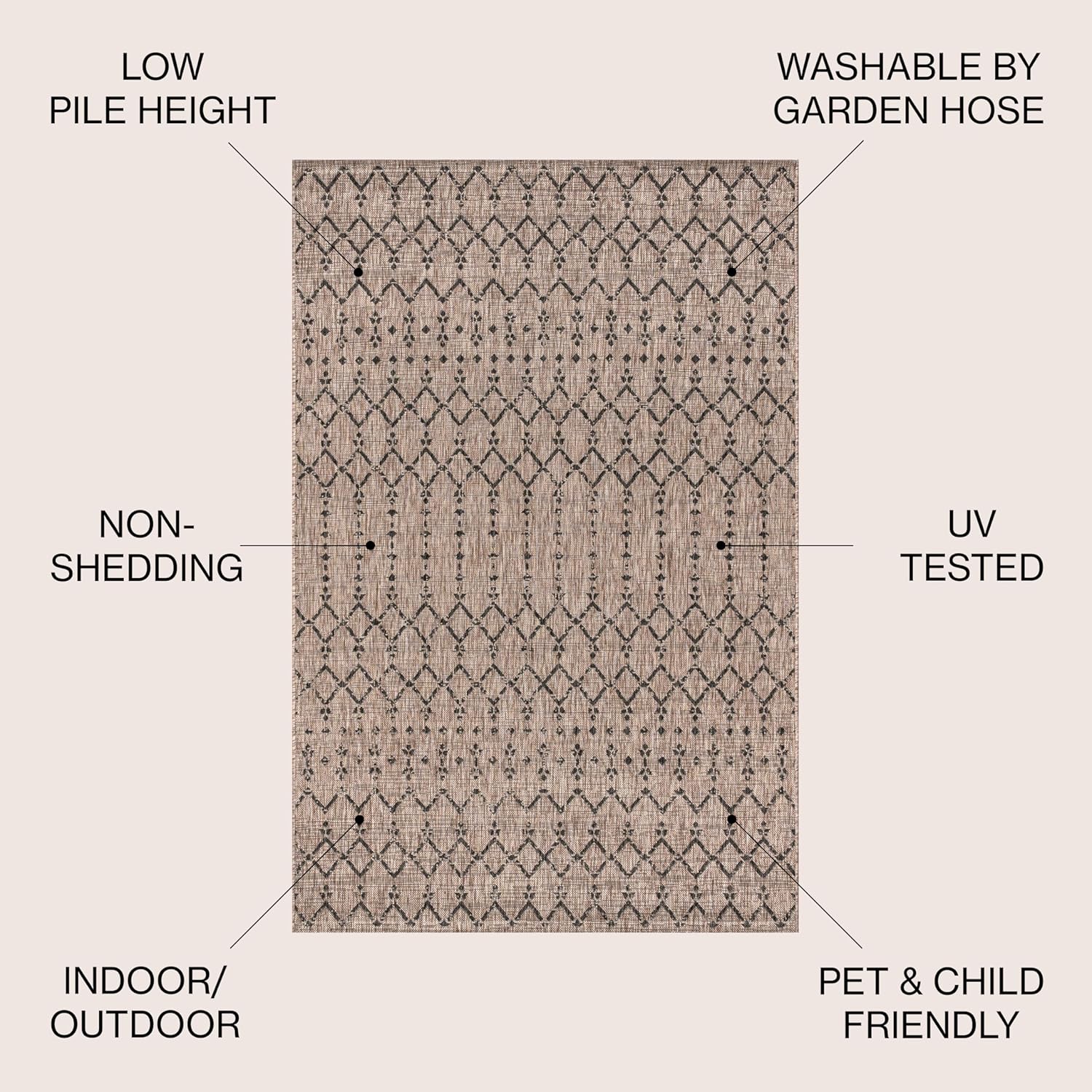 JONATHAN Y Moroccan Geometric Indoor Outdoor Area Rug 8X10 Natural/Black, Ourika Textured Weave for Backyard, Patio, Porch, Easy-Cleaning, High Traffic, Pet-Friendly, Non-Shedding (SMB108D-8)