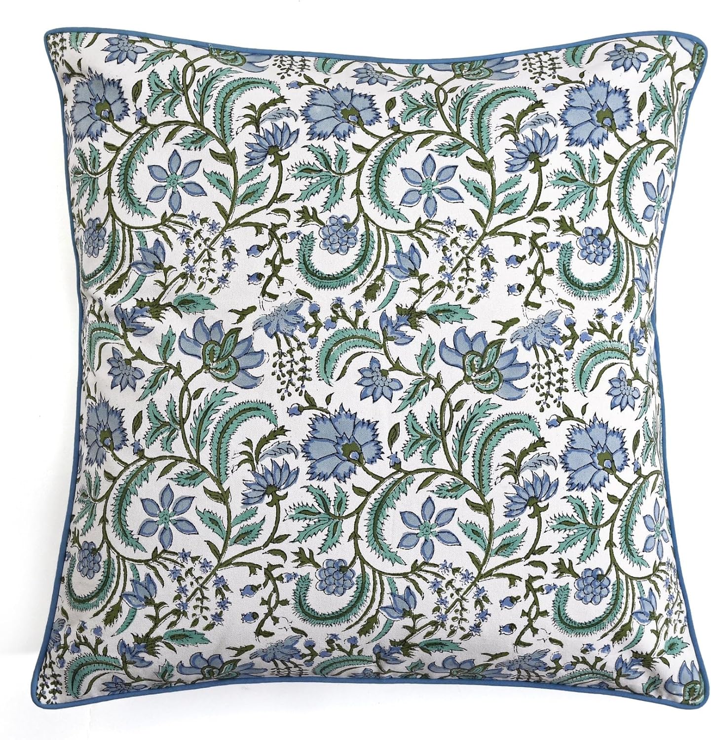 Ridhi Block Print Asparagus Green Pillow Cover 20" x 20" (Pack of 2) Decorative Couch Pillows for Living Room, Chic Boho Cute Outdoor Pillows Covers Gifts for Spring, Easter and Valentine