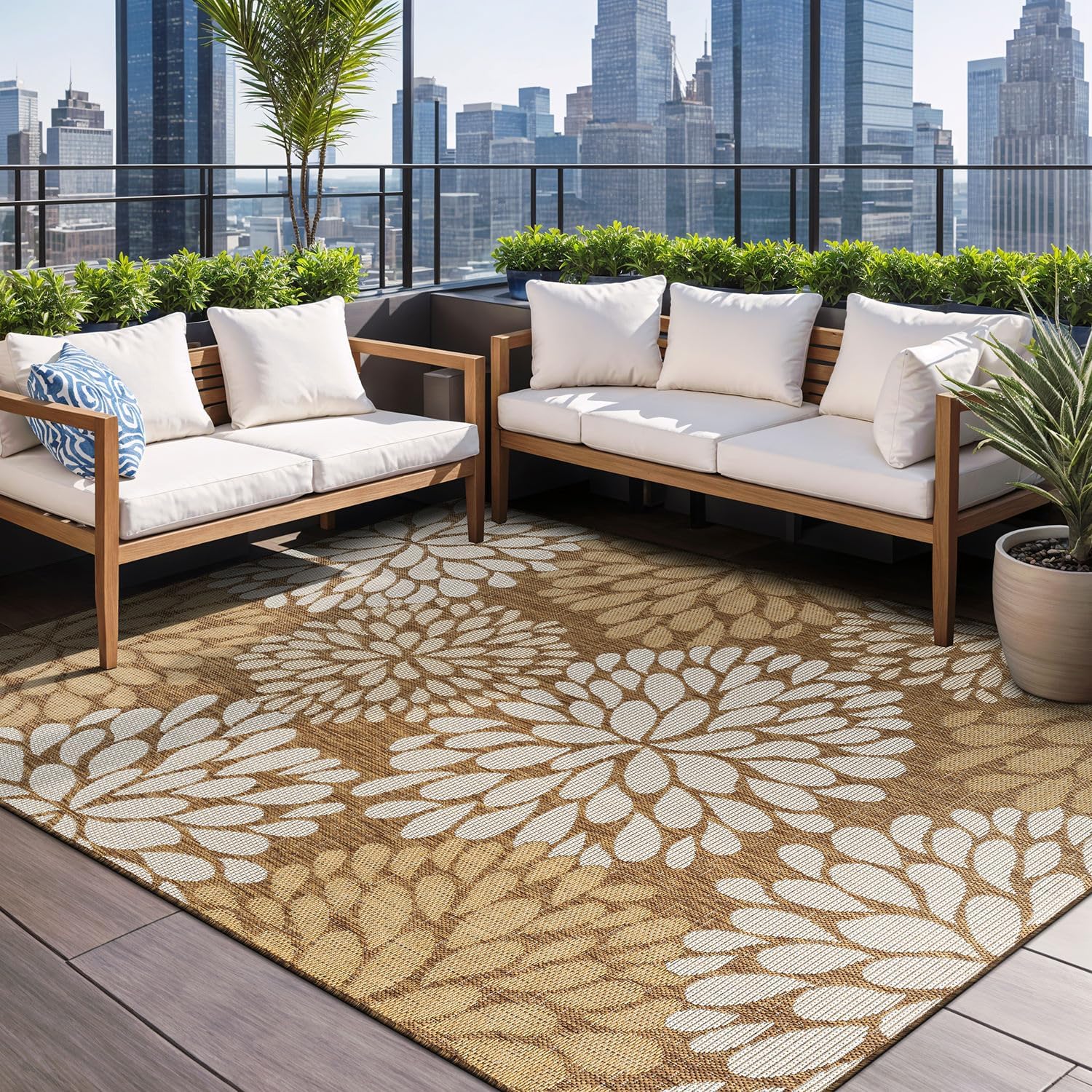 Beverly Rug Outdoor Rug 6x9 Modern Bordered Area Rugs for Indoor and Outdoor Patio Deck Porch Garden Waterproof Weather Sun Resistant Washable Outside Carpet (6 x 9 Navy)