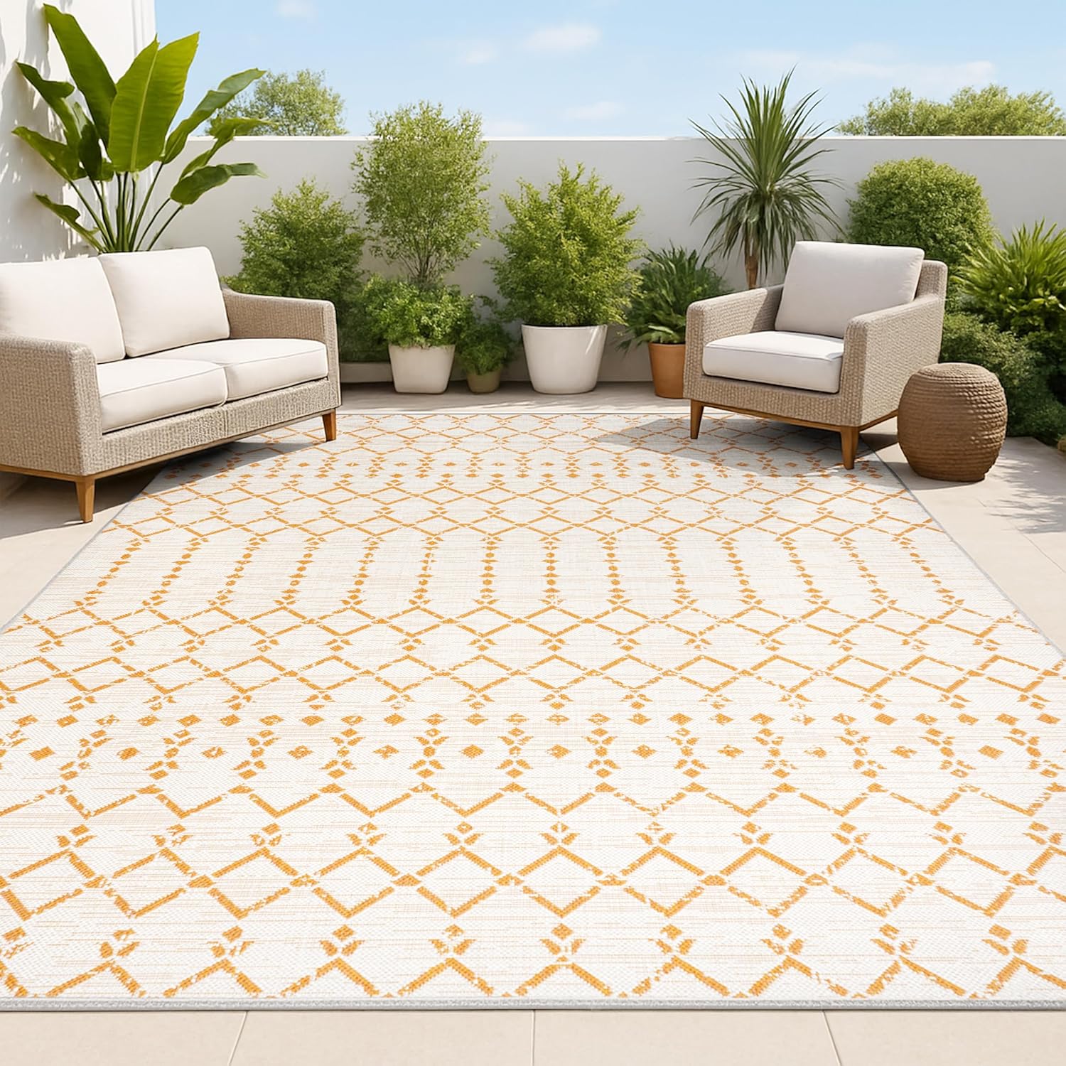 JONATHAN Y Moroccan Geometric Indoor Outdoor Area Rug 8X10 Natural/Black, Ourika Textured Weave for Backyard, Patio, Porch, Easy-Cleaning, High Traffic, Pet-Friendly, Non-Shedding (SMB108D-8)