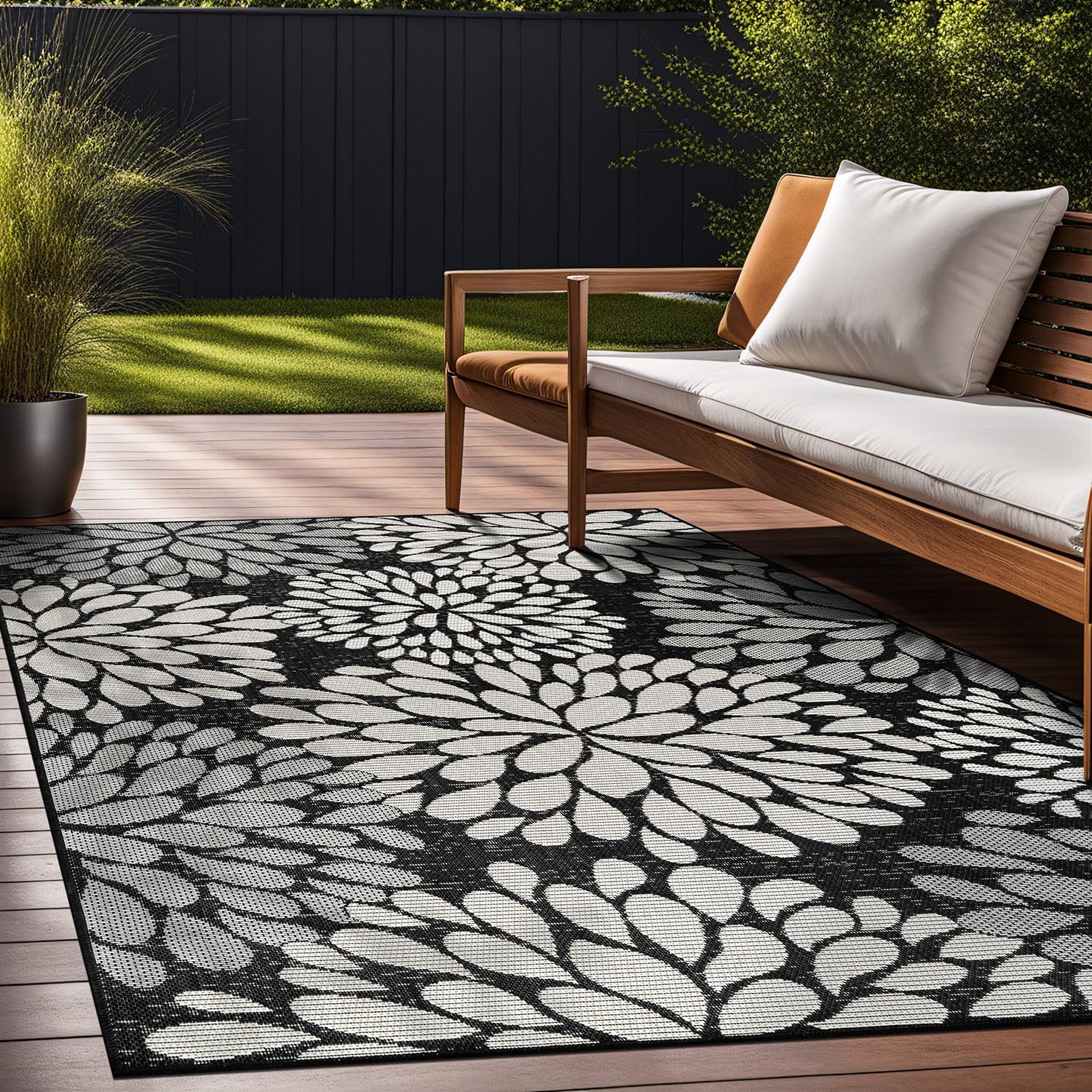 Beverly Rug Outdoor Rug 6x9 Modern Bordered Area Rugs for Indoor and Outdoor Patio Deck Porch Garden Waterproof Weather Sun Resistant Washable Outside Carpet (6 x 9 Navy)