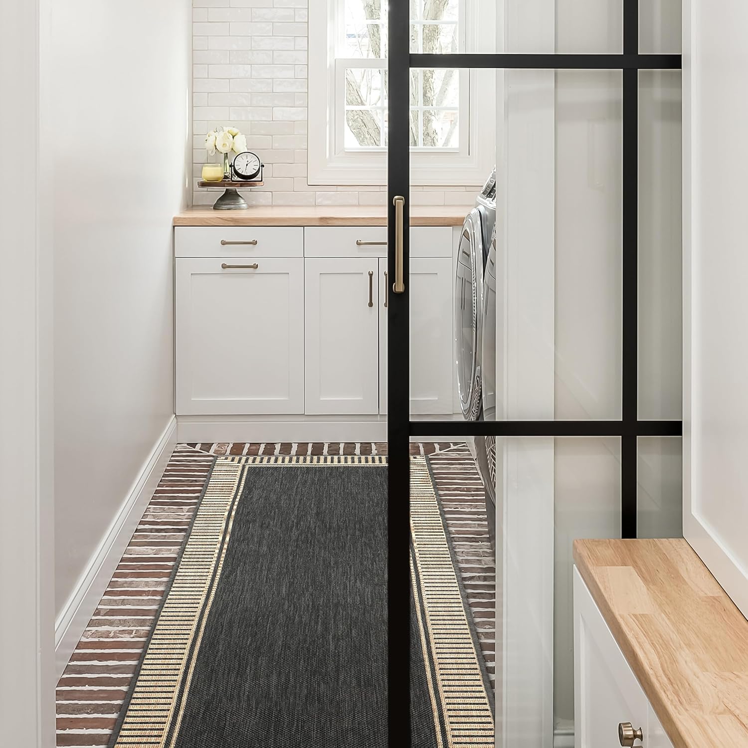 Nuloom Asha Light Brown/Ivory, 5' x 8', Casual, Striped Border, Soft and Cozy, High Traffic, Stain Resistant, Easy Clean, Durable Area Rug for Indoor/Outdoor Patio, Deck, Porch, Garden, Courtyard