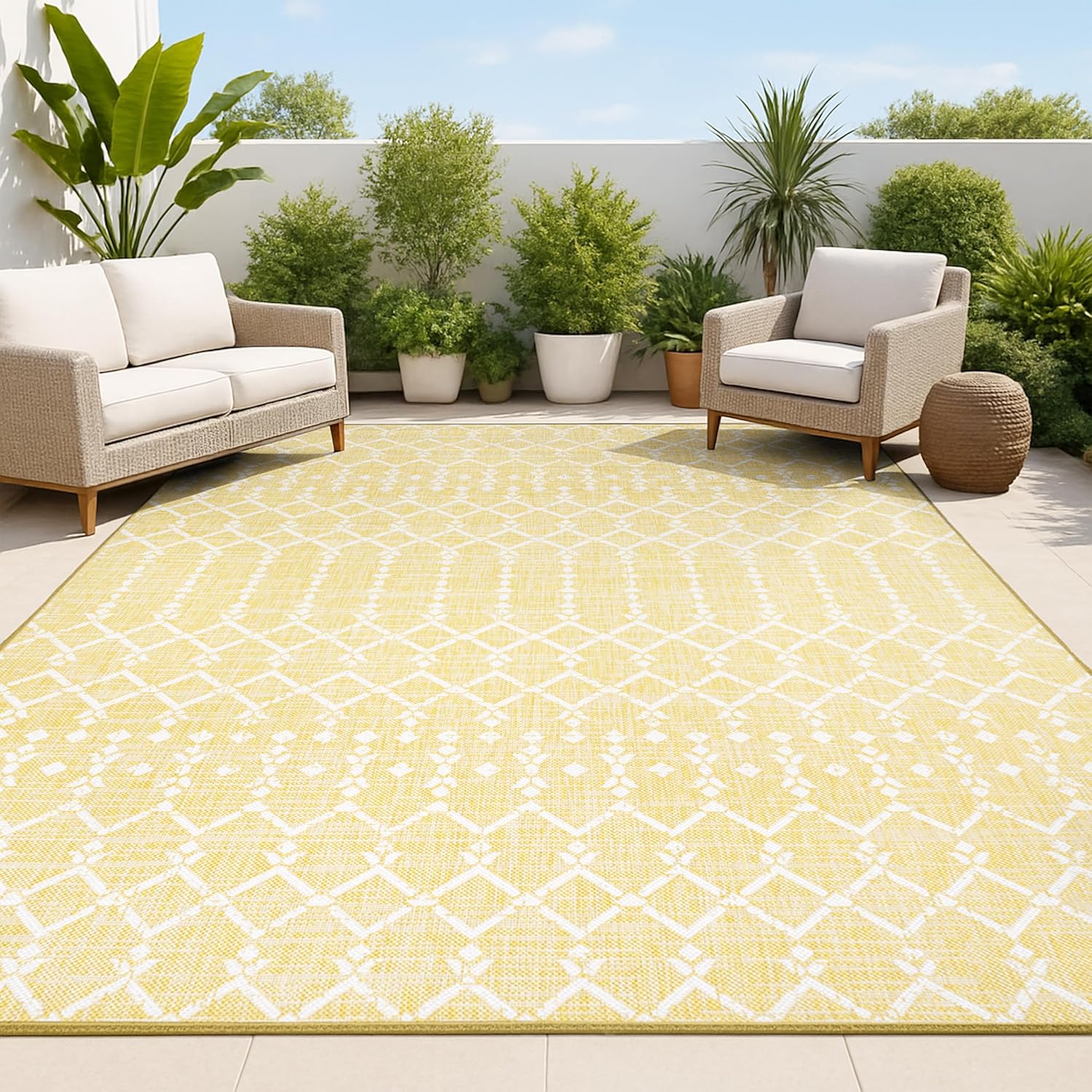 JONATHAN Y Moroccan Geometric Indoor Outdoor Area Rug 8X10 Natural/Black, Ourika Textured Weave for Backyard, Patio, Porch, Easy-Cleaning, High Traffic, Pet-Friendly, Non-Shedding (SMB108D-8)