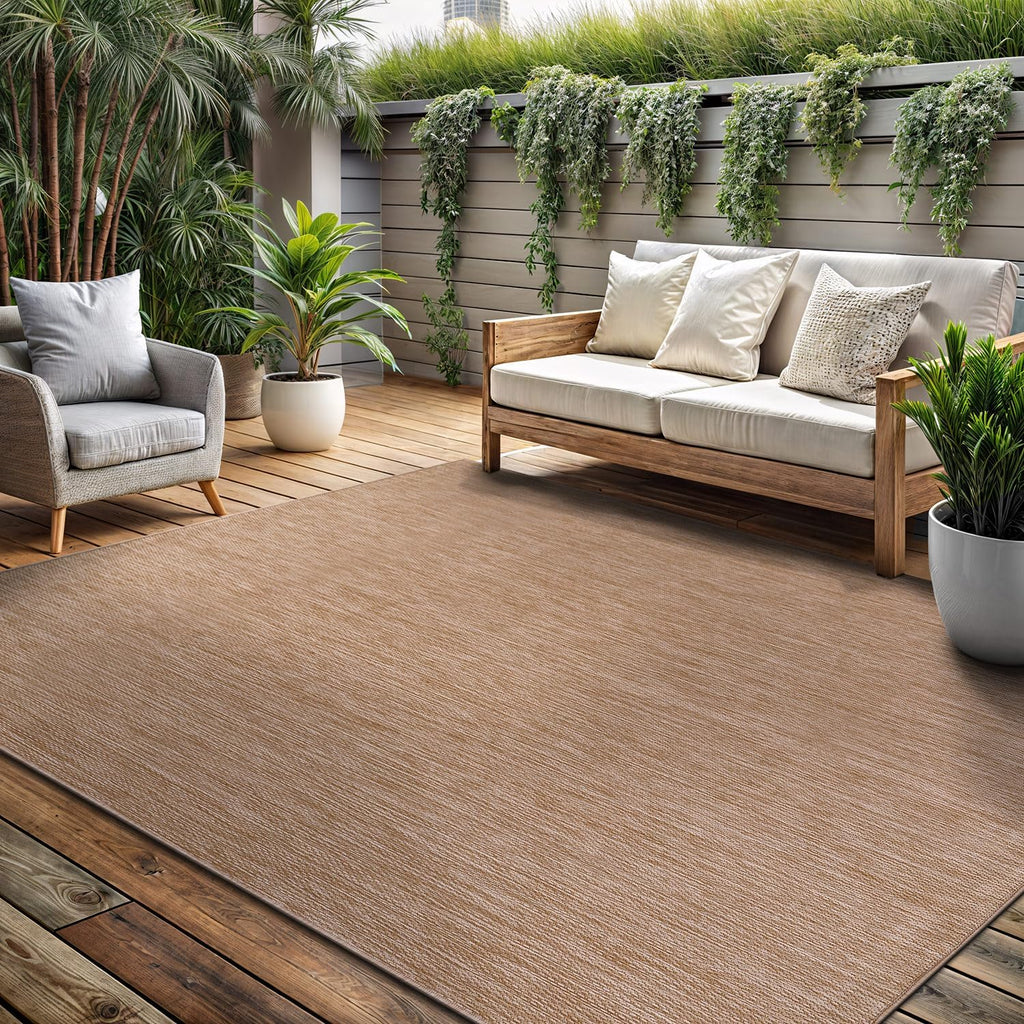 Washable Indoor Outdoor Rug 8x10 Weather Resistant Area Rugs Modern Solid Jute Rug for Porch Deck Balcony Backyard Patio Outside Carpet (8 X 10 Jute Beige)