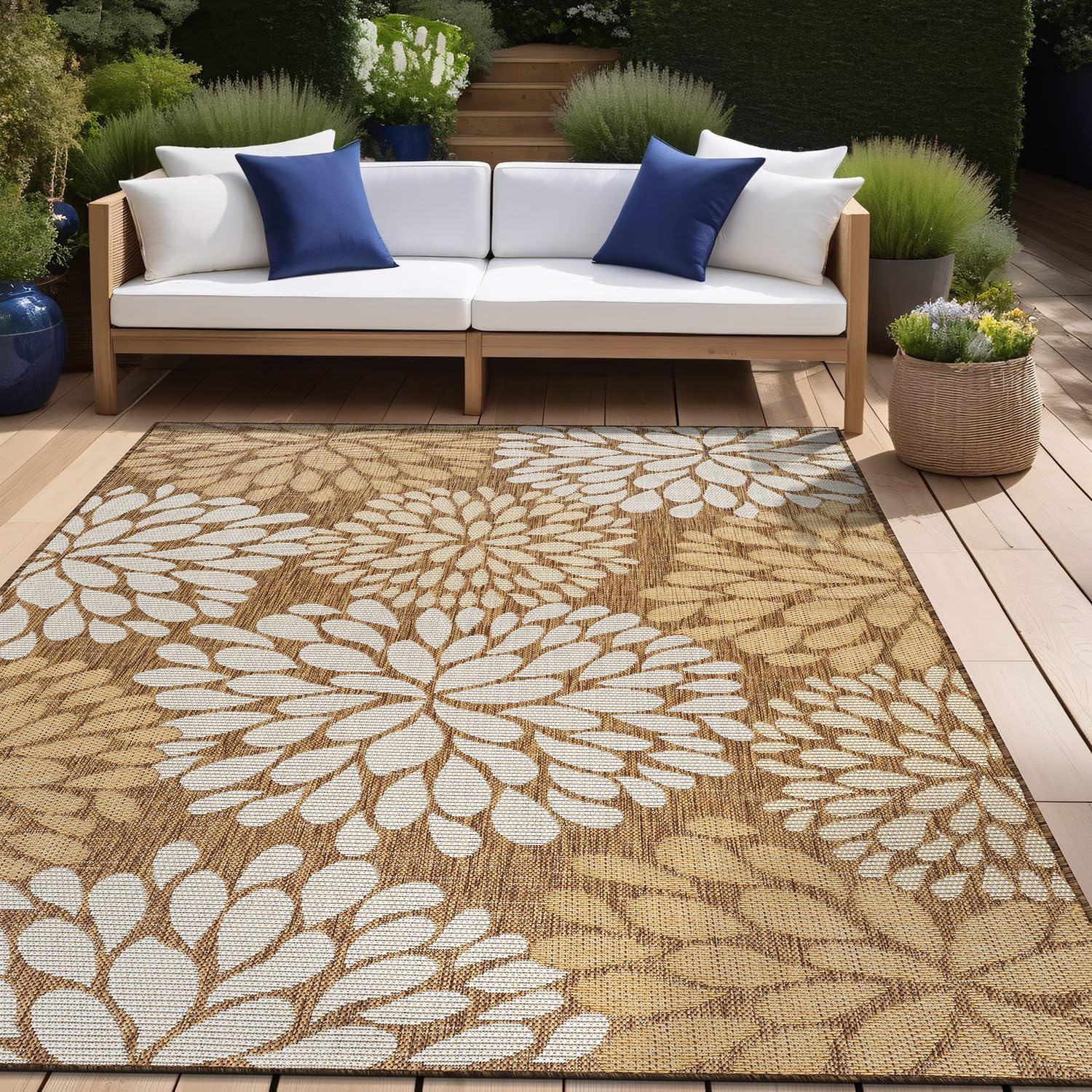 Beverly Rug Outdoor Rug 6x9 Modern Bordered Area Rugs for Indoor and Outdoor Patio Deck Porch Garden Waterproof Weather Sun Resistant Washable Outside Carpet (6 x 9 Navy)