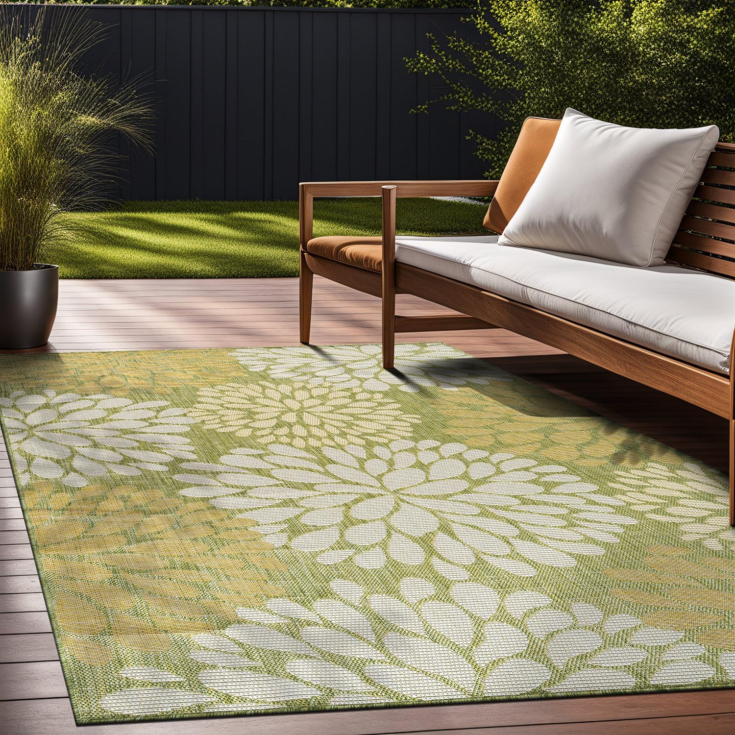Beverly Rug Outdoor Rug 6x9 Modern Bordered Area Rugs for Indoor and Outdoor Patio Deck Porch Garden Waterproof Weather Sun Resistant Washable Outside Carpet (6 x 9 Navy)