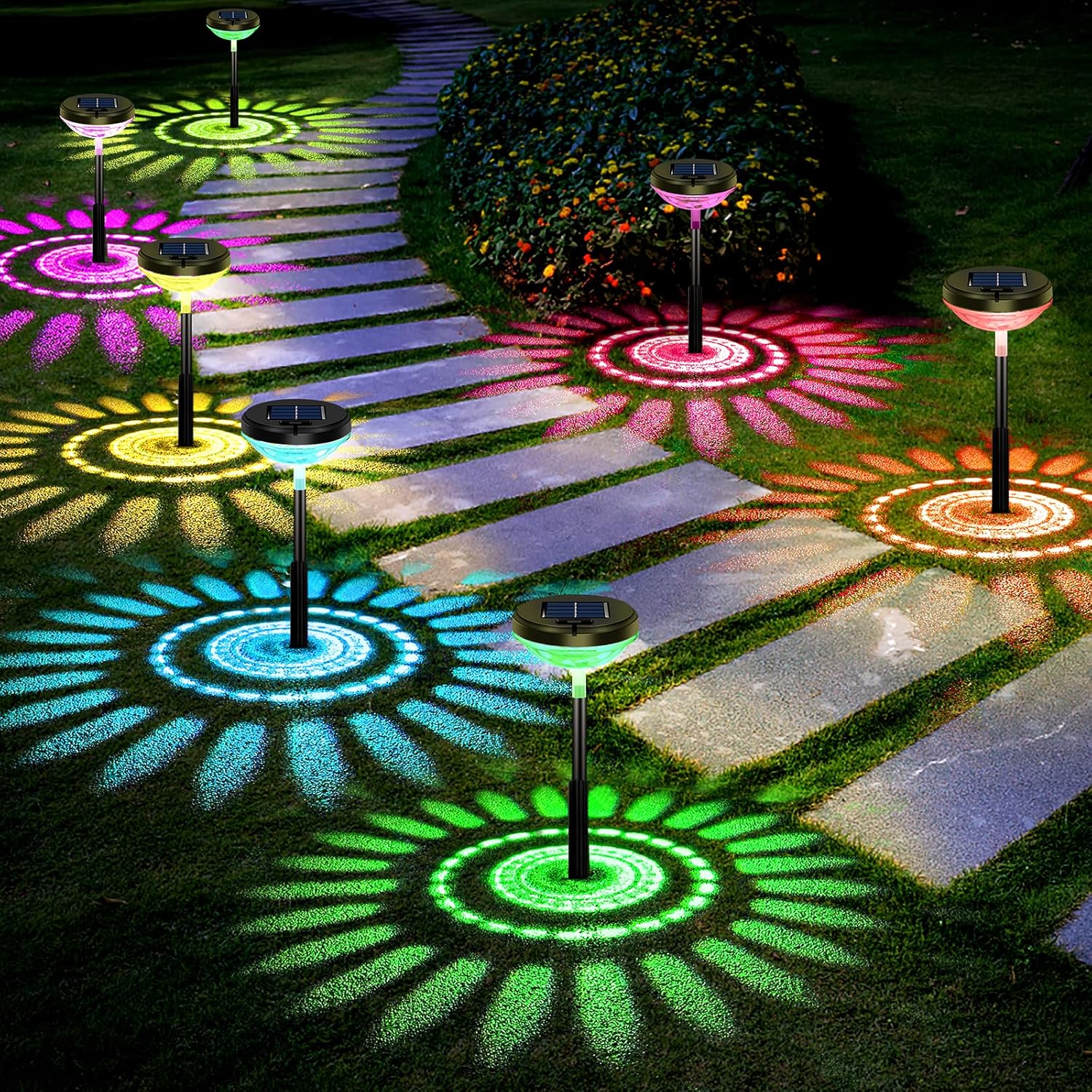 Bright Solar Pathway Lights 6 Pack,Color Changing+Warm White LED Solar Lights Outdoor,IP67 Waterproof Solar Path Lights,Solar Powered Garden Lights for Walkway Yard Backyard Lawn Landscape Decor