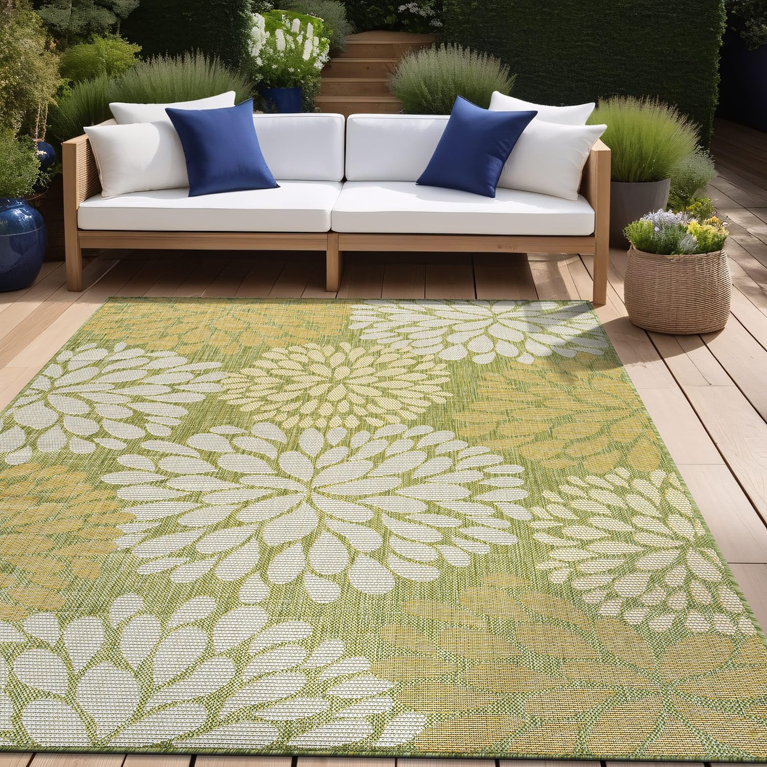 Beverly Rug Outdoor Rug 6x9 Modern Bordered Area Rugs for Indoor and Outdoor Patio Deck Porch Garden Waterproof Weather Sun Resistant Washable Outside Carpet (6 x 9 Navy)