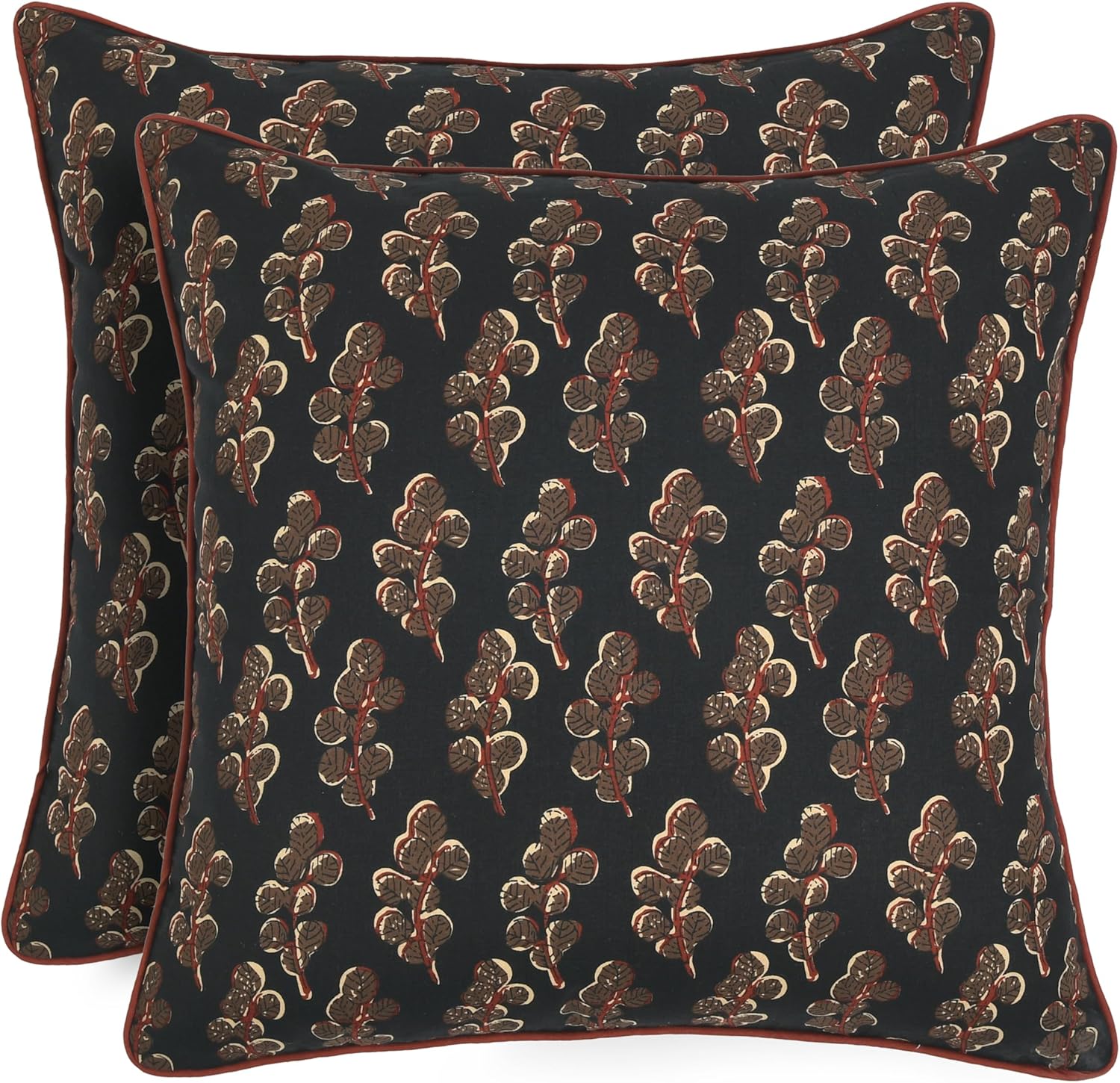 Ridhi Block Print Asparagus Green Pillow Cover 20" x 20" (Pack of 2) Decorative Couch Pillows for Living Room, Chic Boho Cute Outdoor Pillows Covers Gifts for Spring, Easter and Valentine