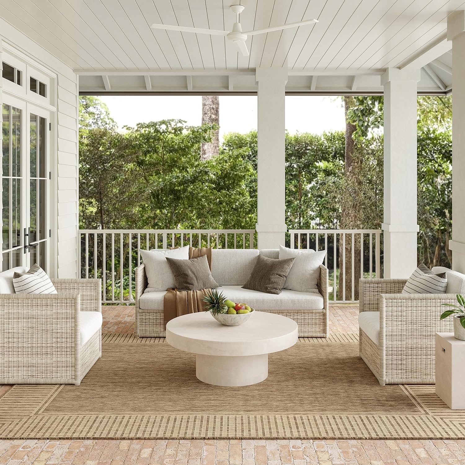 Nuloom Asha Light Brown/Ivory, 5' x 8', Casual, Striped Border, Soft and Cozy, High Traffic, Stain Resistant, Easy Clean, Durable Area Rug for Indoor/Outdoor Patio, Deck, Porch, Garden, Courtyard