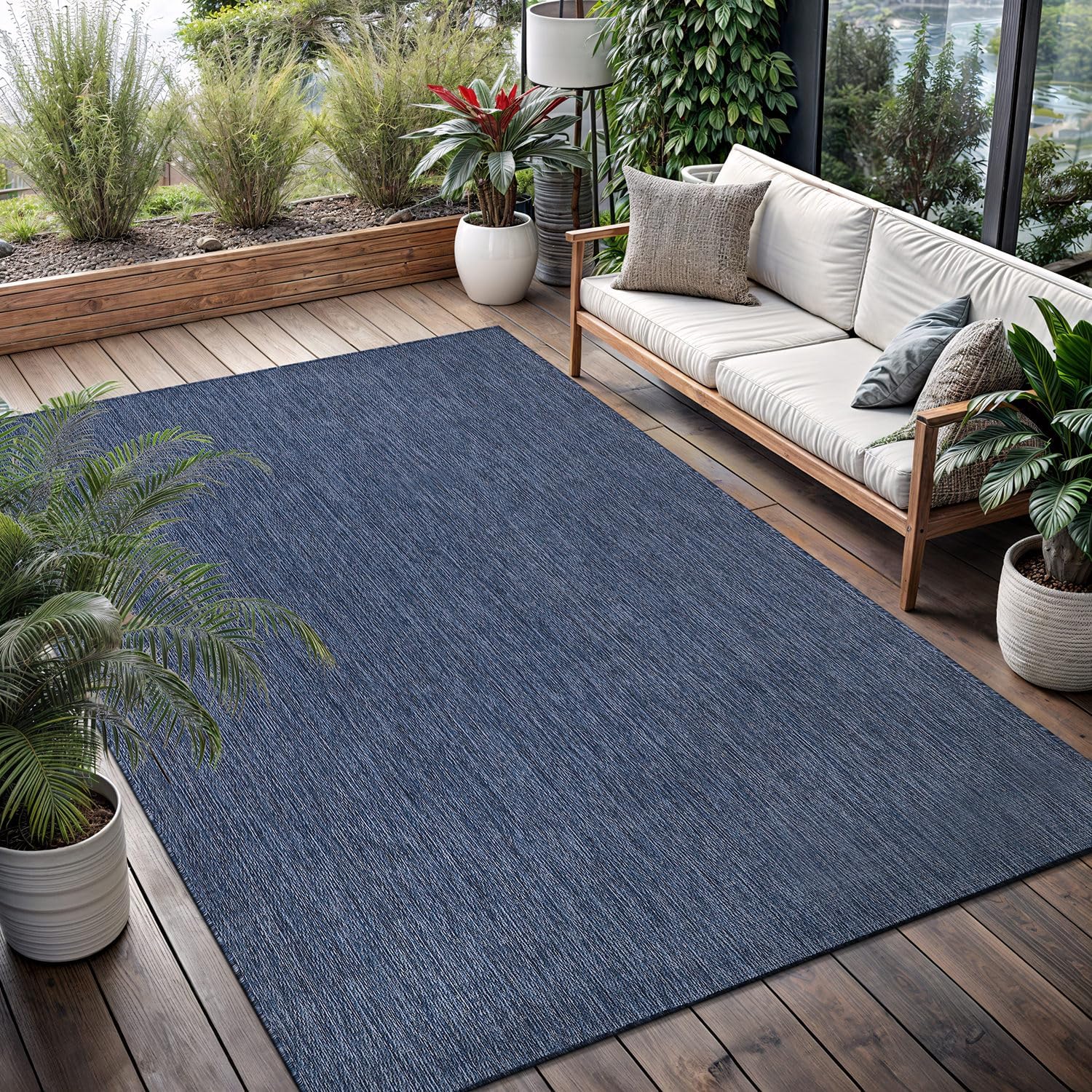 Washable Indoor Outdoor Rug 8x10 Weather Resistant Area Rugs Modern Solid Jute Rug for Porch Deck Balcony Backyard Patio Outside Carpet (8 X 10 Jute Beige)