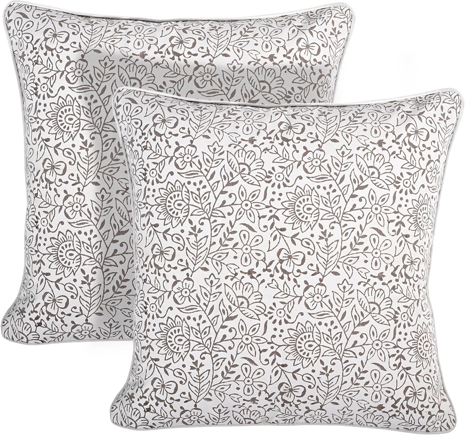 Ridhi Block Print Asparagus Green Pillow Cover 20" x 20" (Pack of 2) Decorative Couch Pillows for Living Room, Chic Boho Cute Outdoor Pillows Covers Gifts for Spring, Easter and Valentine