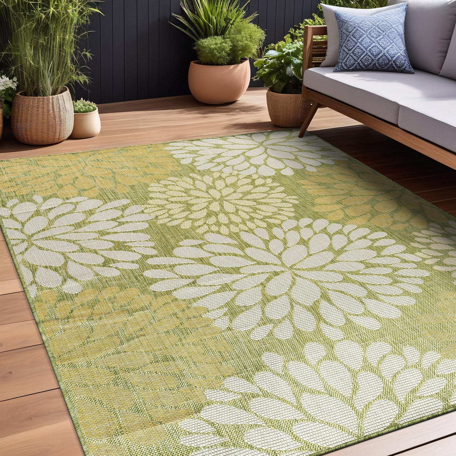 Beverly Rug Outdoor Rug 6x9 Modern Bordered Area Rugs for Indoor and Outdoor Patio Deck Porch Garden Waterproof Weather Sun Resistant Washable Outside Carpet (6 x 9 Navy)