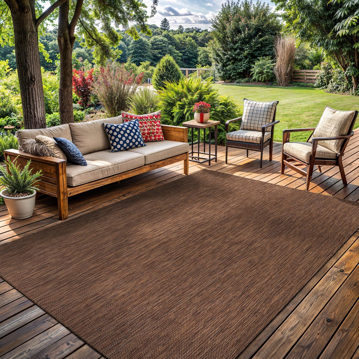 Washable Indoor Outdoor Rug 8x10 Weather Resistant Area Rugs Modern Solid Jute Rug for Porch Deck Balcony Backyard Patio Outside Carpet (8 X 10 Jute Beige)