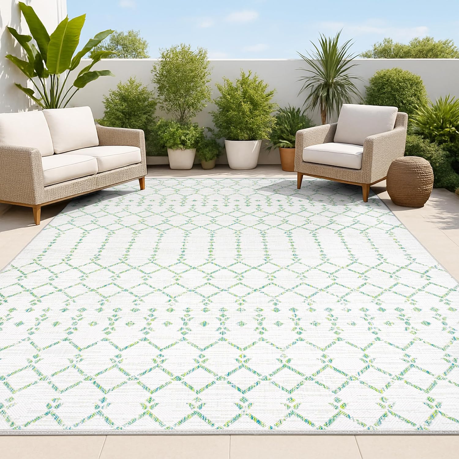 JONATHAN Y Moroccan Geometric Indoor Outdoor Area Rug 8X10 Natural/Black, Ourika Textured Weave for Backyard, Patio, Porch, Easy-Cleaning, High Traffic, Pet-Friendly, Non-Shedding (SMB108D-8)