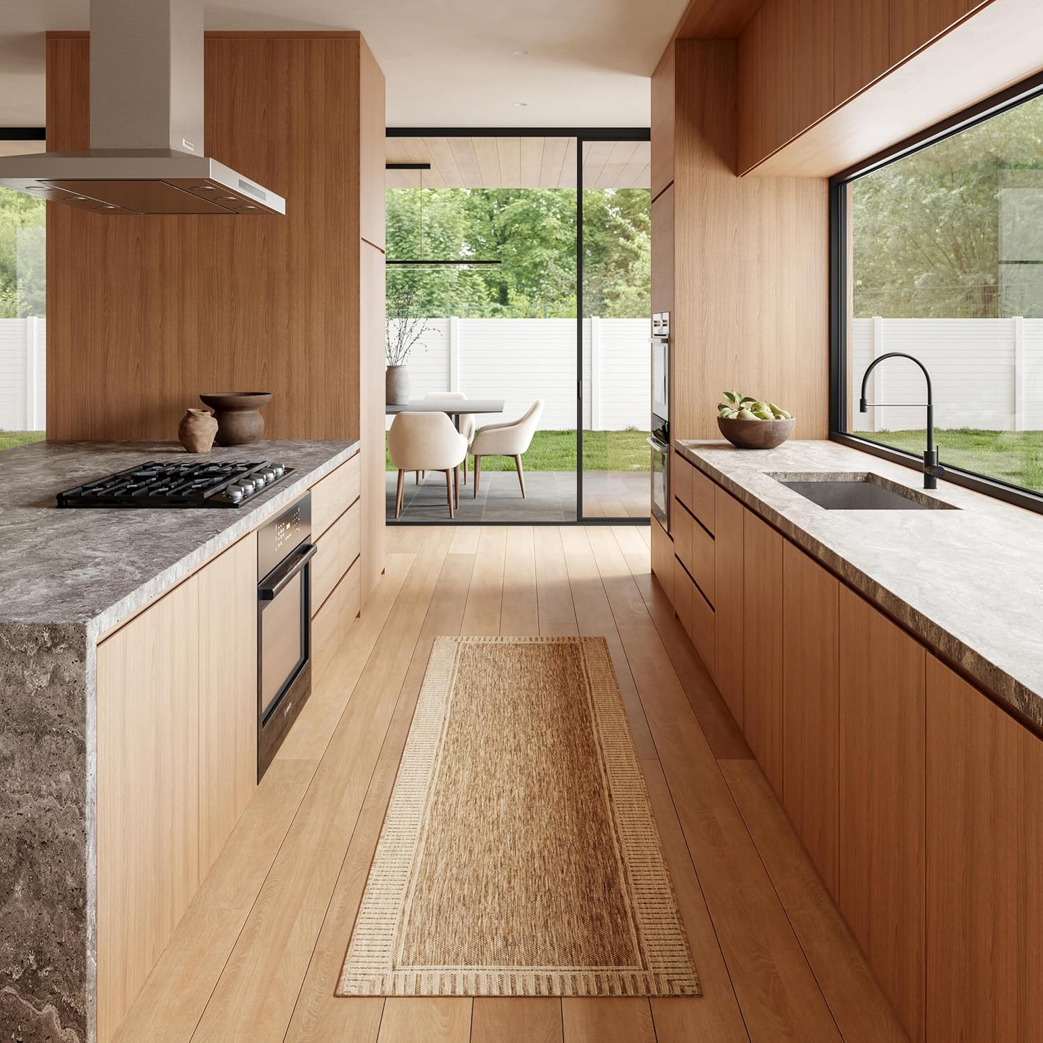 Nuloom Asha Light Brown/Ivory, 5' x 8', Casual, Striped Border, Soft and Cozy, High Traffic, Stain Resistant, Easy Clean, Durable Area Rug for Indoor/Outdoor Patio, Deck, Porch, Garden, Courtyard