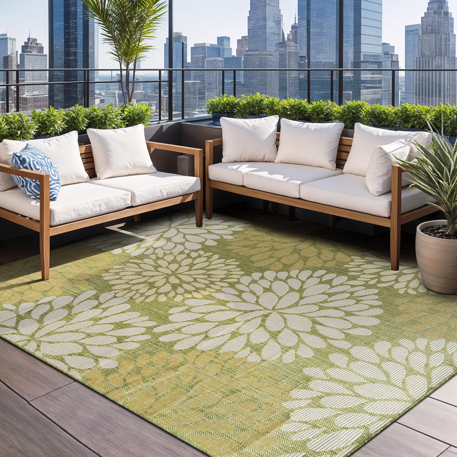 Beverly Rug Outdoor Rug 6x9 Modern Bordered Area Rugs for Indoor and Outdoor Patio Deck Porch Garden Waterproof Weather Sun Resistant Washable Outside Carpet (6 x 9 Navy)