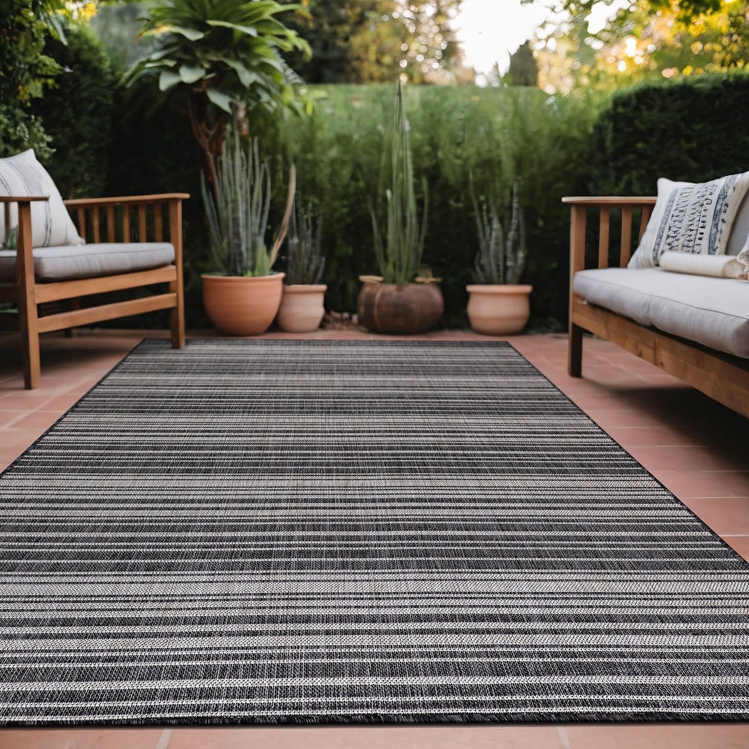 Bordered Outdoor Rug 6x9 Washable Outside Carpet for Indoor Patio Porch Waterproof Easy Cleaning Non Shedding Area Rugs Nut Brown - Black 6 x 9