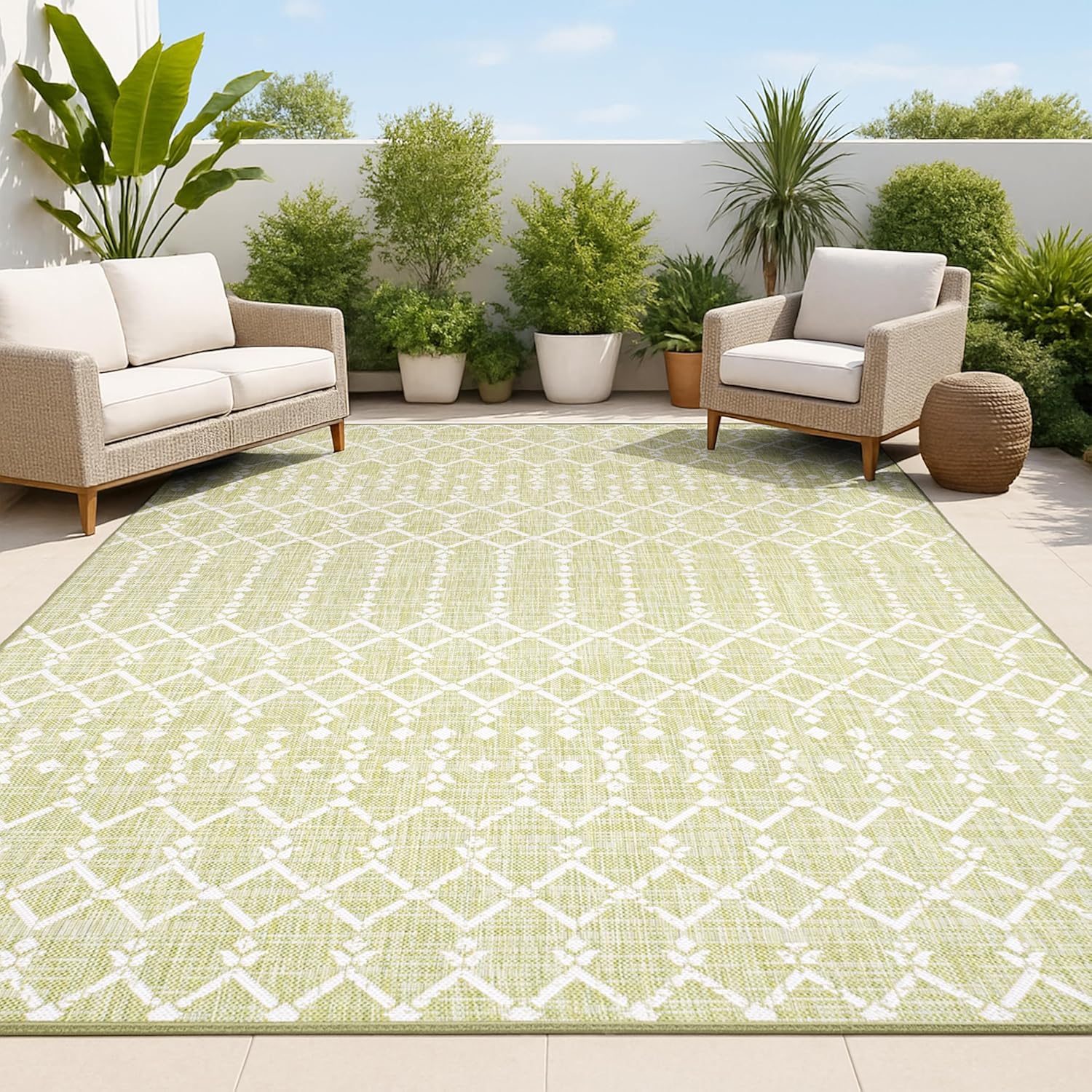 JONATHAN Y Moroccan Geometric Indoor Outdoor Area Rug 8X10 Natural/Black, Ourika Textured Weave for Backyard, Patio, Porch, Easy-Cleaning, High Traffic, Pet-Friendly, Non-Shedding (SMB108D-8)