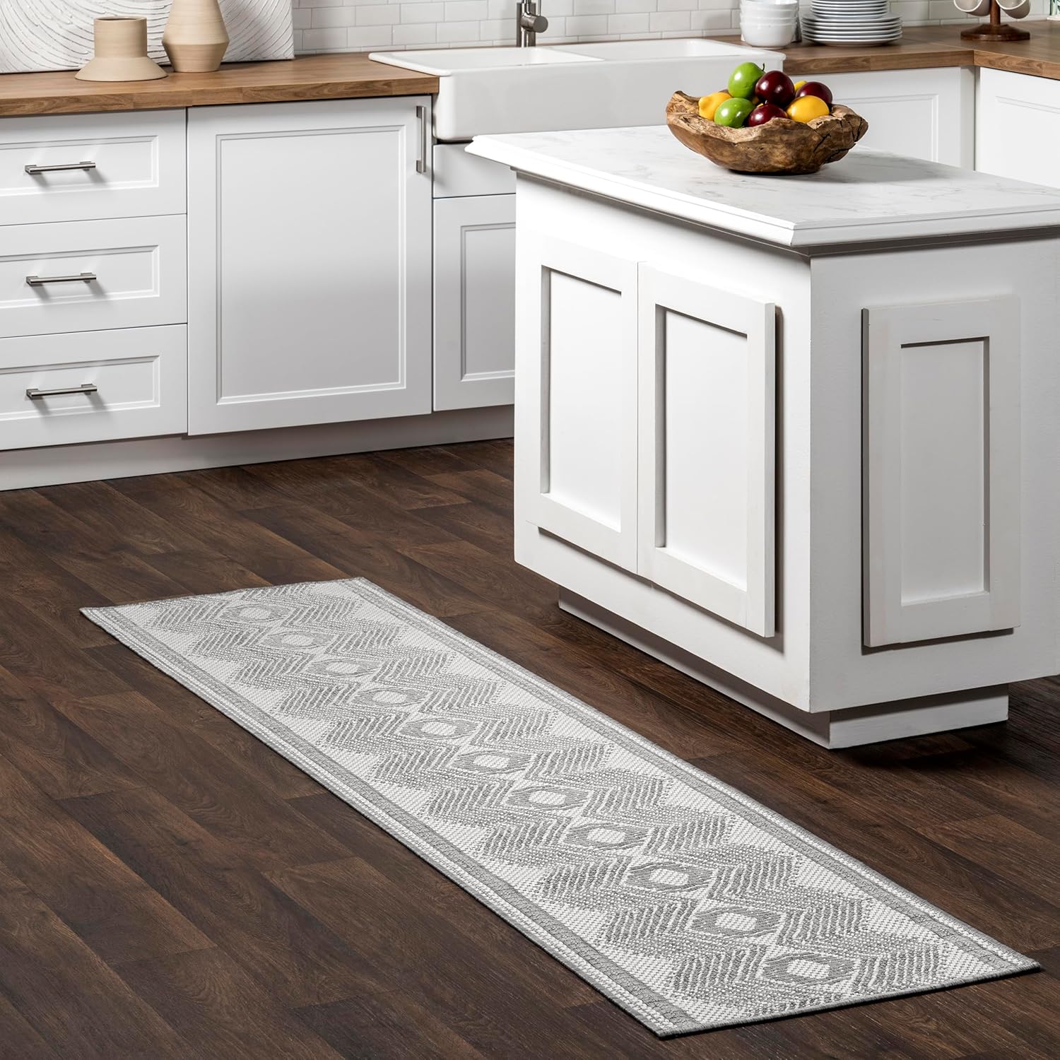 nuLOOM 5' x 8' Outdoor Tribal Geometric Area Rug, Stain Resistant, Weather Resistant, High Traffic, Patio, Balcony, Outside, Ranya Dark Grey