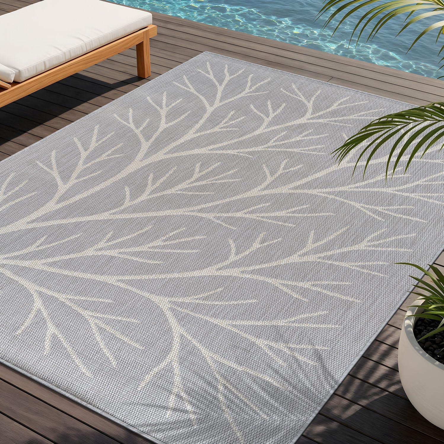 Washable Indoor Outdoor Rug 8x10 Weather Resistant Area Rugs Modern Solid for Porch Deck Balcony Backyard Patio Outside Carpet (8 X 10 Silver Grey)