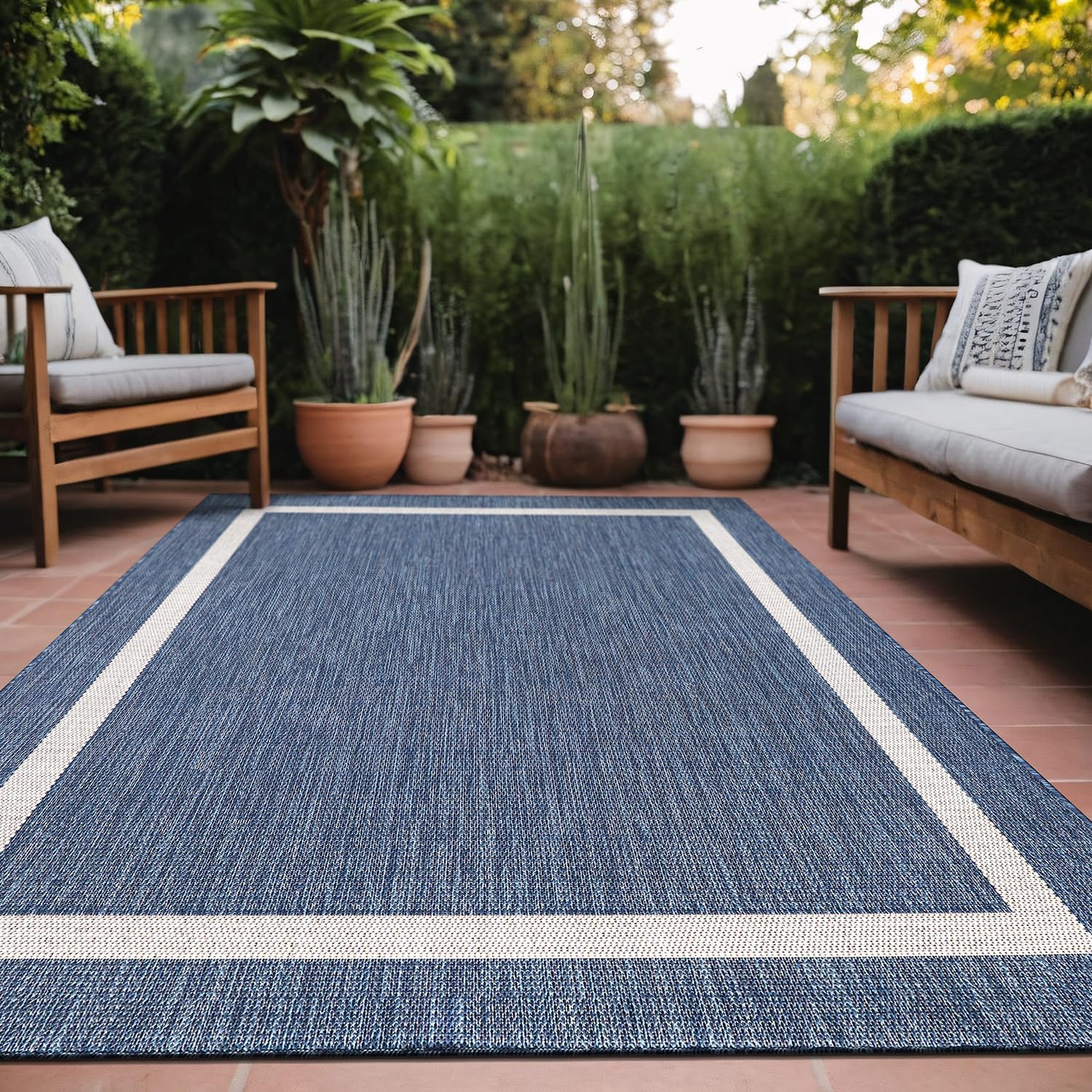 Bordered Outdoor Rug 6x9 Washable Outside Carpet for Indoor Patio Porch Waterproof Easy Cleaning Non Shedding Area Rugs Nut Brown - Black 6 x 9