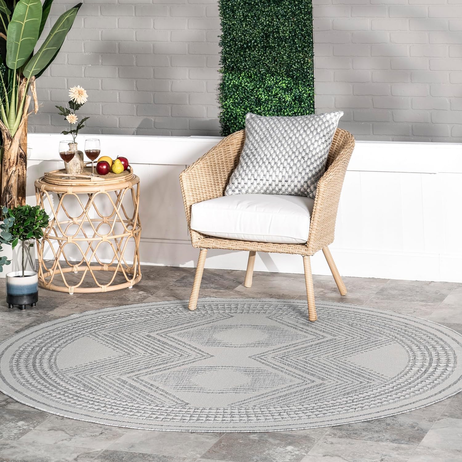 nuLOOM 5' x 8' Outdoor Tribal Geometric Area Rug, Stain Resistant, Weather Resistant, High Traffic, Patio, Balcony, Outside, Ranya Dark Grey