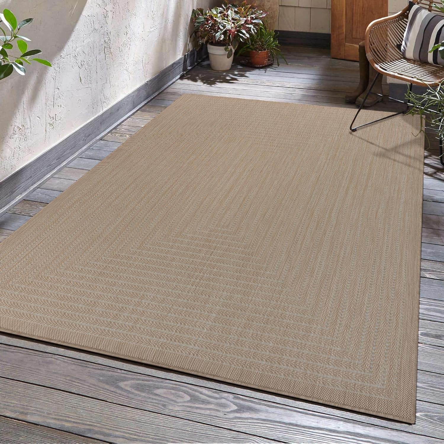 Adiva Rugs Outdoor Indoor Area Rug, Weather Resistant, Easy to Clean, Stain Resistant Floor Mat for Dining Room, Backyard, Deck, Patio (Wooden, 6' x 9')