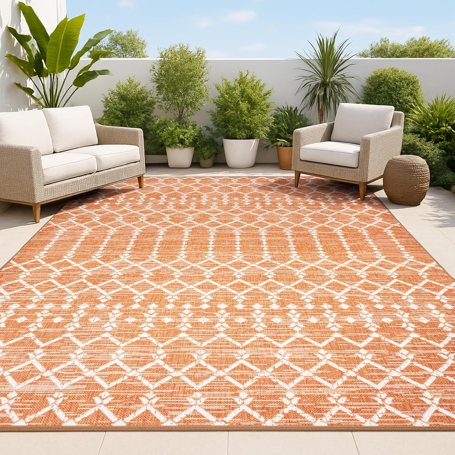JONATHAN Y Moroccan Geometric Indoor Outdoor Area Rug 8X10 Natural/Black, Ourika Textured Weave for Backyard, Patio, Porch, Easy-Cleaning, High Traffic, Pet-Friendly, Non-Shedding (SMB108D-8)
