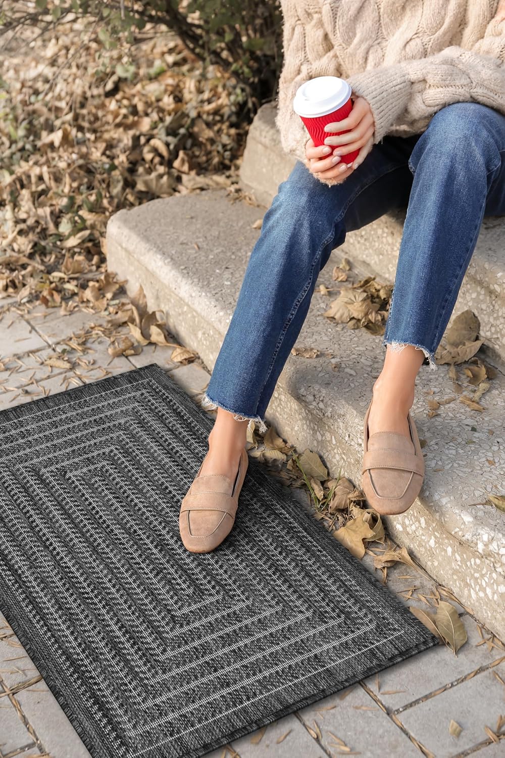 Adiva Rugs Outdoor Indoor Area Rug, Weather Resistant, Easy to Clean, Stain Resistant Floor Mat for Dining Room, Backyard, Deck, Patio (Wooden, 6' x 9')