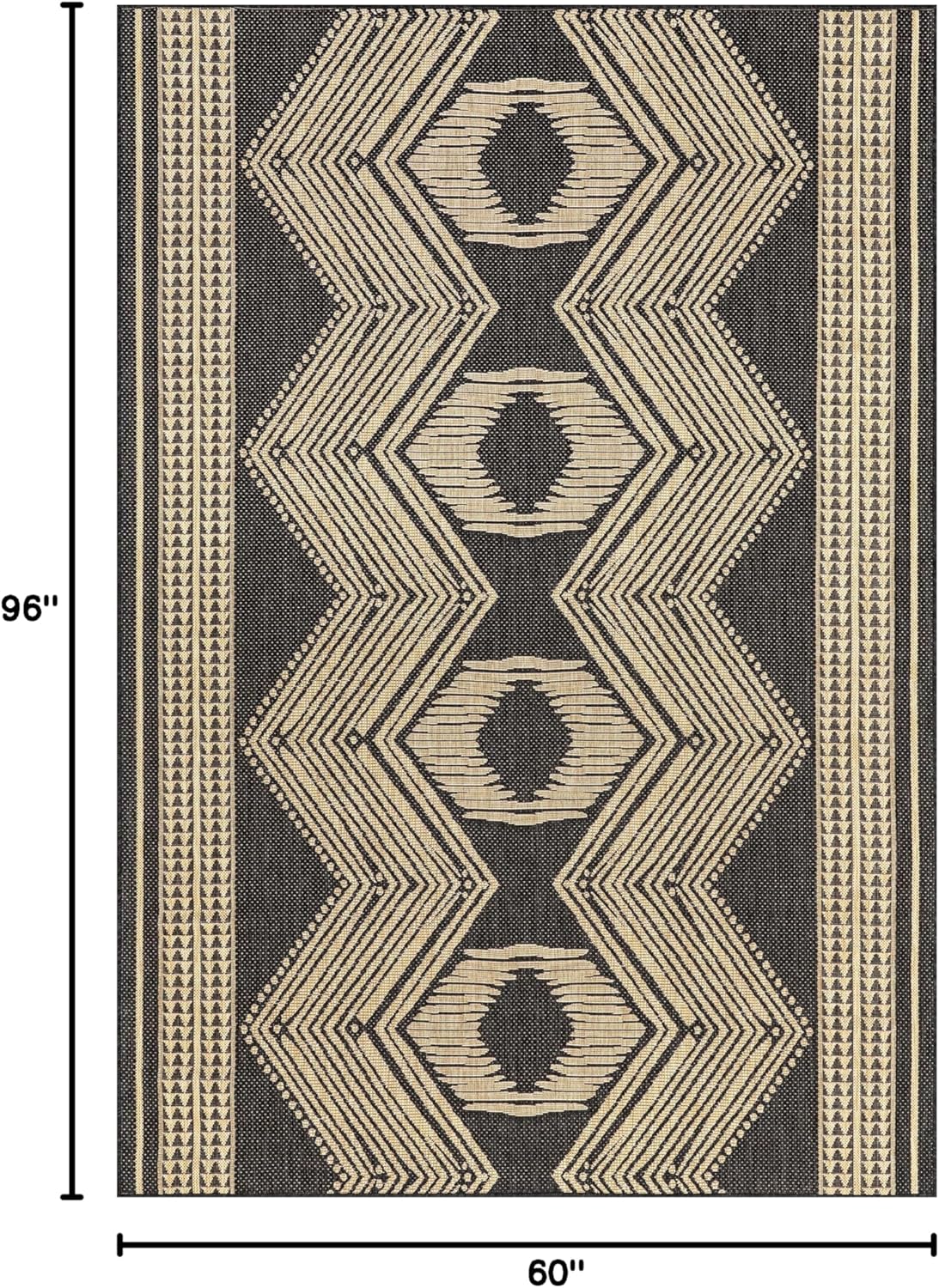 nuLOOM 5' x 8' Outdoor Tribal Geometric Area Rug, Stain Resistant, Weather Resistant, High Traffic, Patio, Balcony, Outside, Ranya Dark Grey