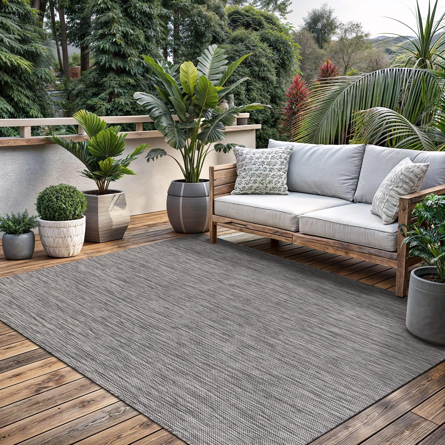 Washable Indoor Outdoor Rug 8x10 Weather Resistant Area Rugs Modern Solid for Porch Deck Balcony Backyard Patio Outside Carpet (8 X 10 Silver Grey)
