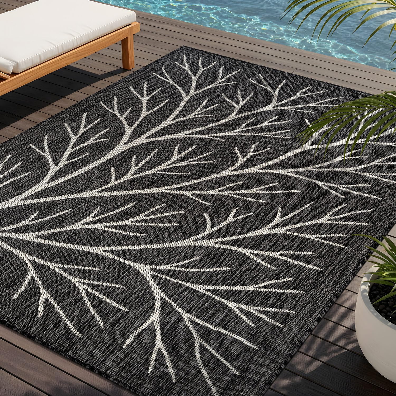 Washable Indoor Outdoor Rug 8x10 Weather Resistant Area Rugs Modern Solid Jute Rug for Porch Deck Balcony Backyard Patio Outside Carpet (8 X 10 Jute Beige)