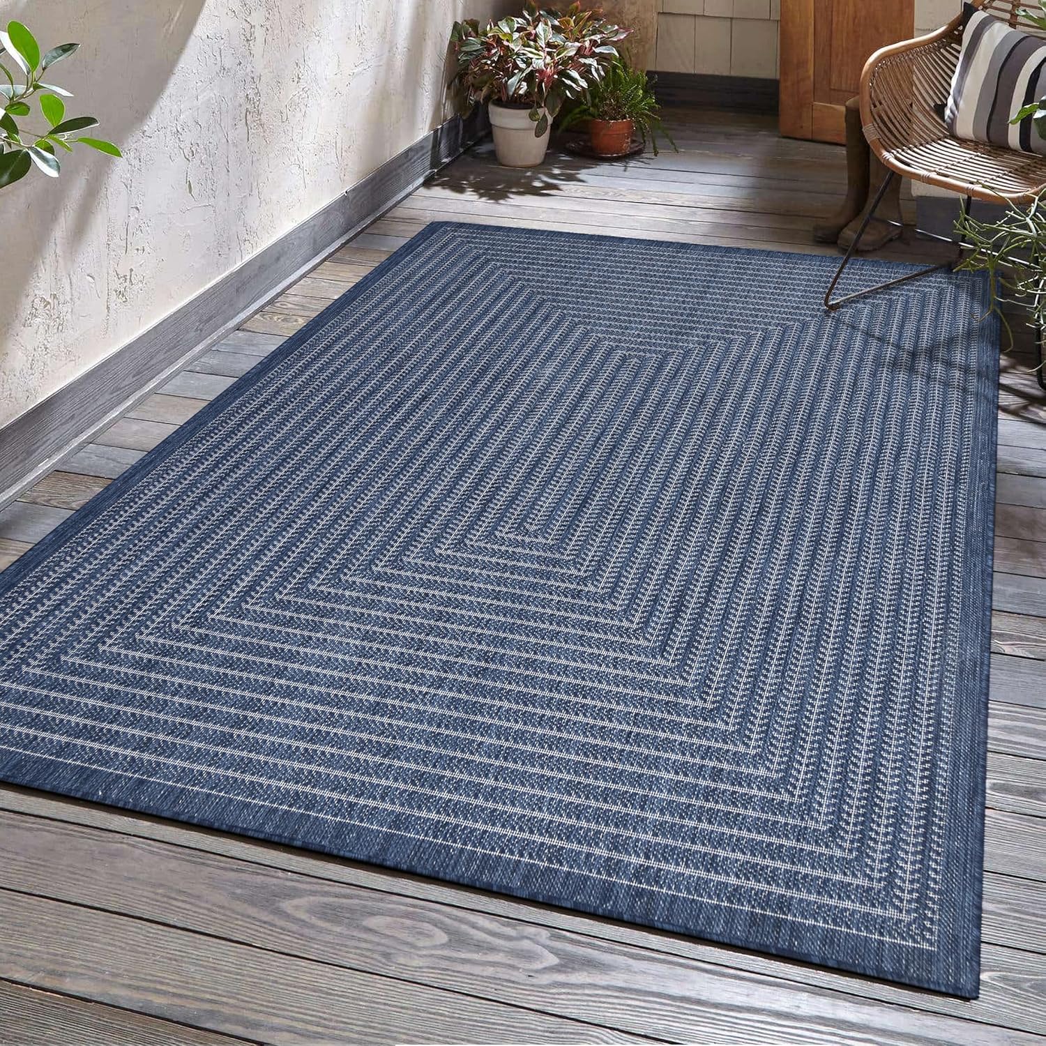 Adiva Rugs Outdoor Indoor Area Rug, Weather Resistant, Easy to Clean, Stain Resistant Floor Mat for Dining Room, Backyard, Deck, Patio (Wooden, 6' x 9')