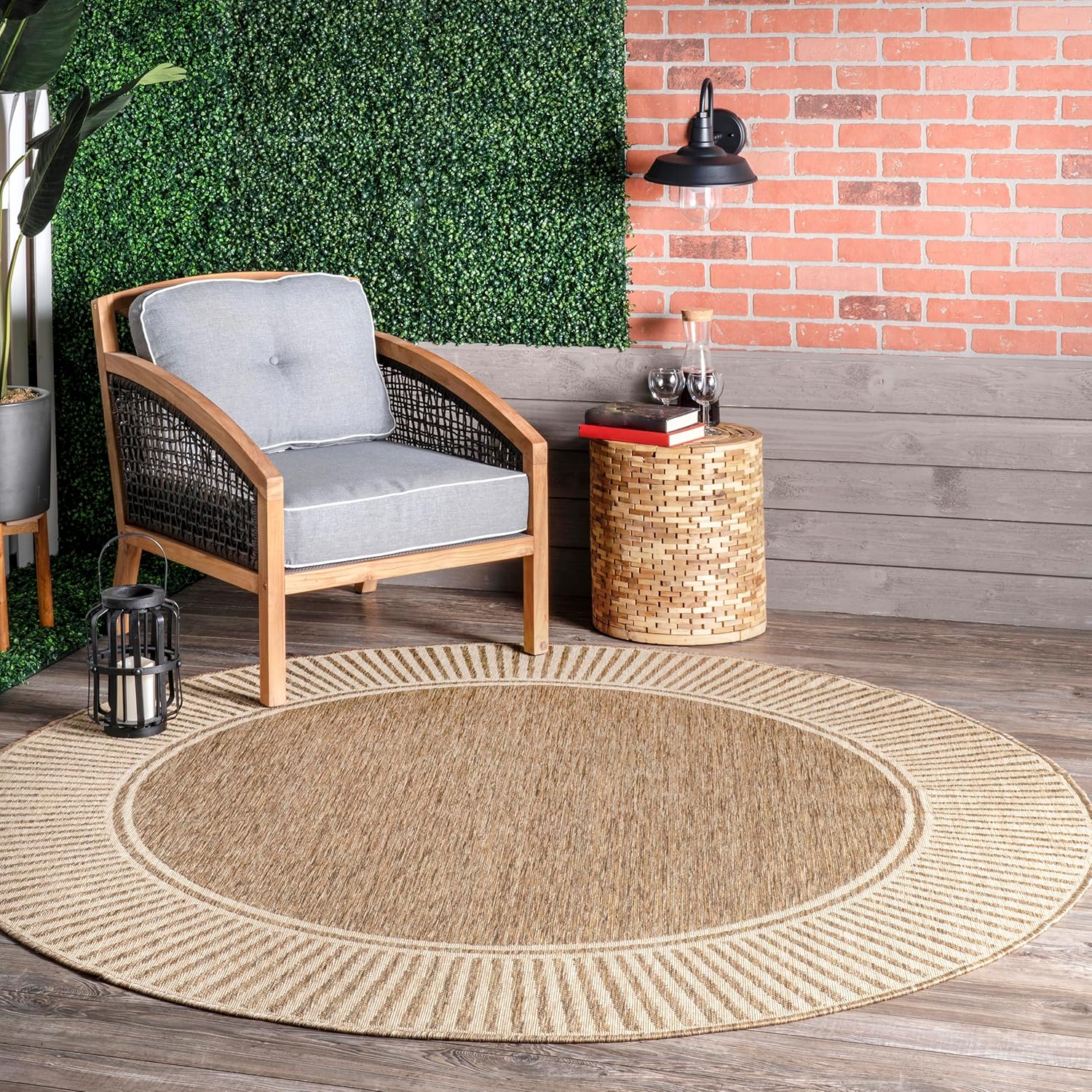Nuloom Asha Light Brown/Ivory, 5' x 8', Casual, Striped Border, Soft and Cozy, High Traffic, Stain Resistant, Easy Clean, Durable Area Rug for Indoor/Outdoor Patio, Deck, Porch, Garden, Courtyard