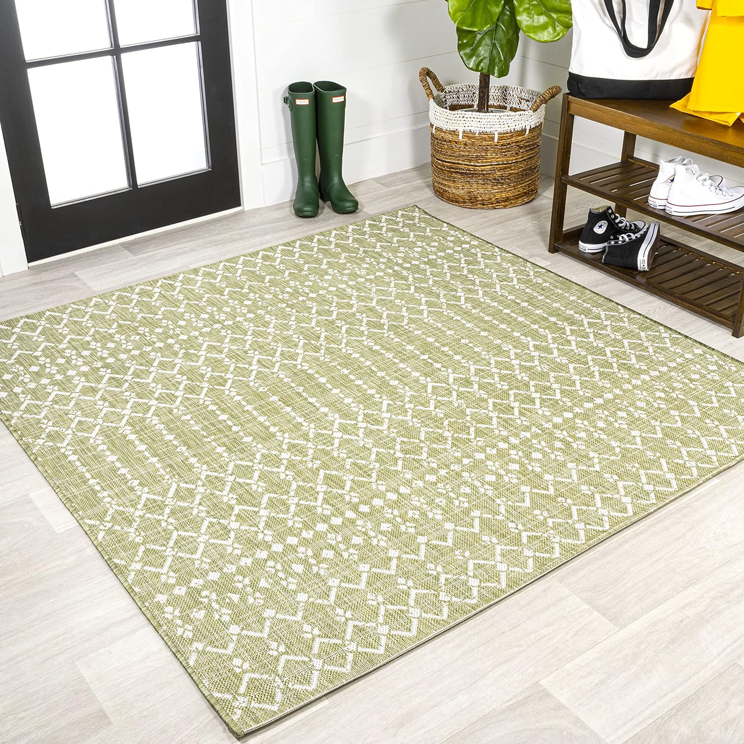 JONATHAN Y Moroccan Geometric Indoor Outdoor Area Rug 8X10 Natural/Black, Ourika Textured Weave for Backyard, Patio, Porch, Easy-Cleaning, High Traffic, Pet-Friendly, Non-Shedding (SMB108D-8)