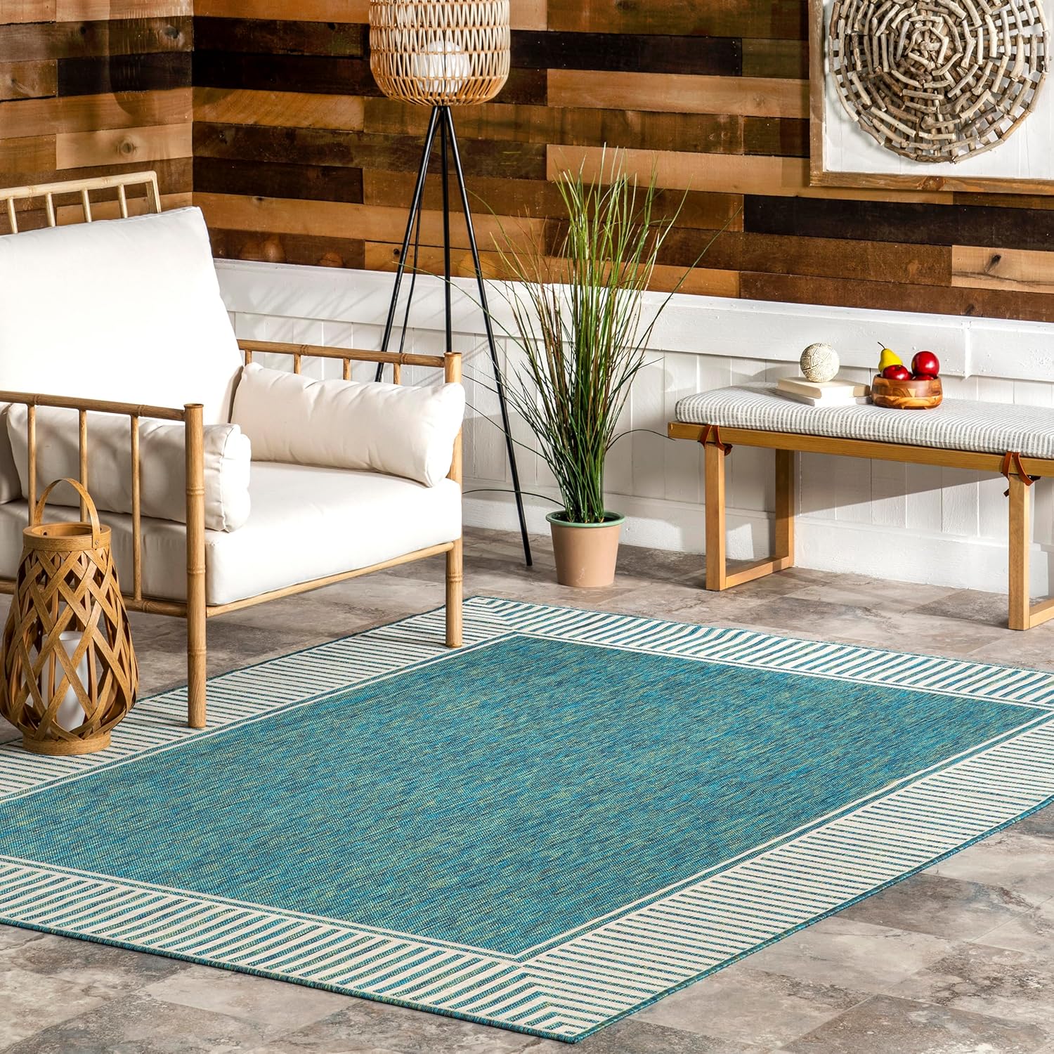 Nuloom Asha Light Brown/Ivory, 5' x 8', Casual, Striped Border, Soft and Cozy, High Traffic, Stain Resistant, Easy Clean, Durable Area Rug for Indoor/Outdoor Patio, Deck, Porch, Garden, Courtyard