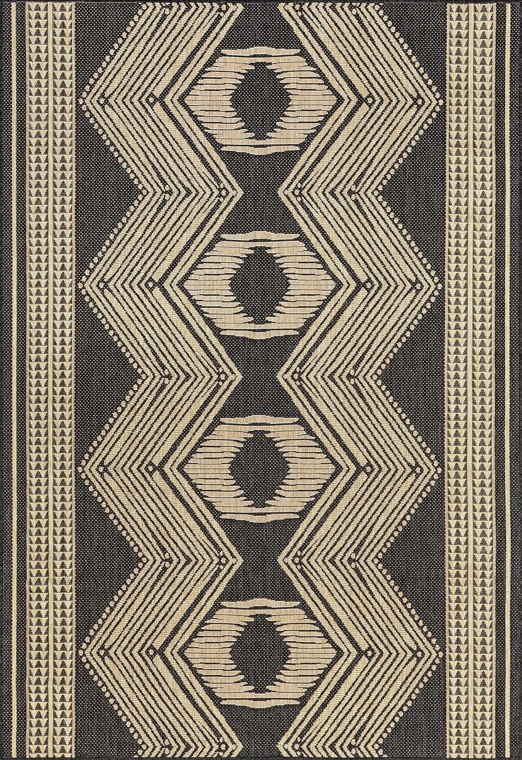 nuLOOM 5' x 8' Outdoor Tribal Geometric Area Rug, Stain Resistant, Weather Resistant, High Traffic, Patio, Balcony, Outside, Ranya Dark Grey