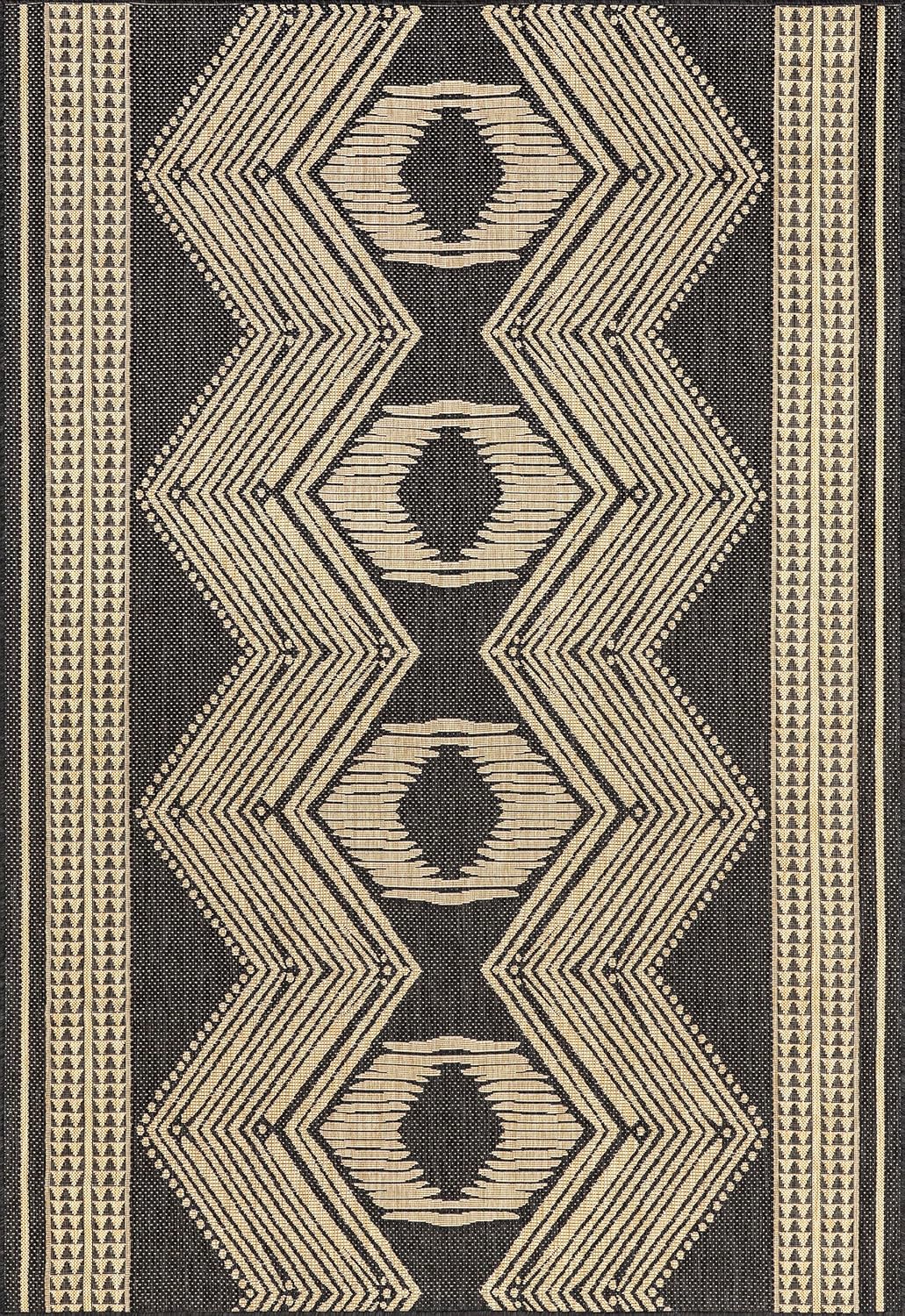nuLOOM 5' x 8' Outdoor Tribal Geometric Area Rug, Stain Resistant, Weather Resistant, High Traffic, Patio, Balcony, Outside, Ranya Dark Grey