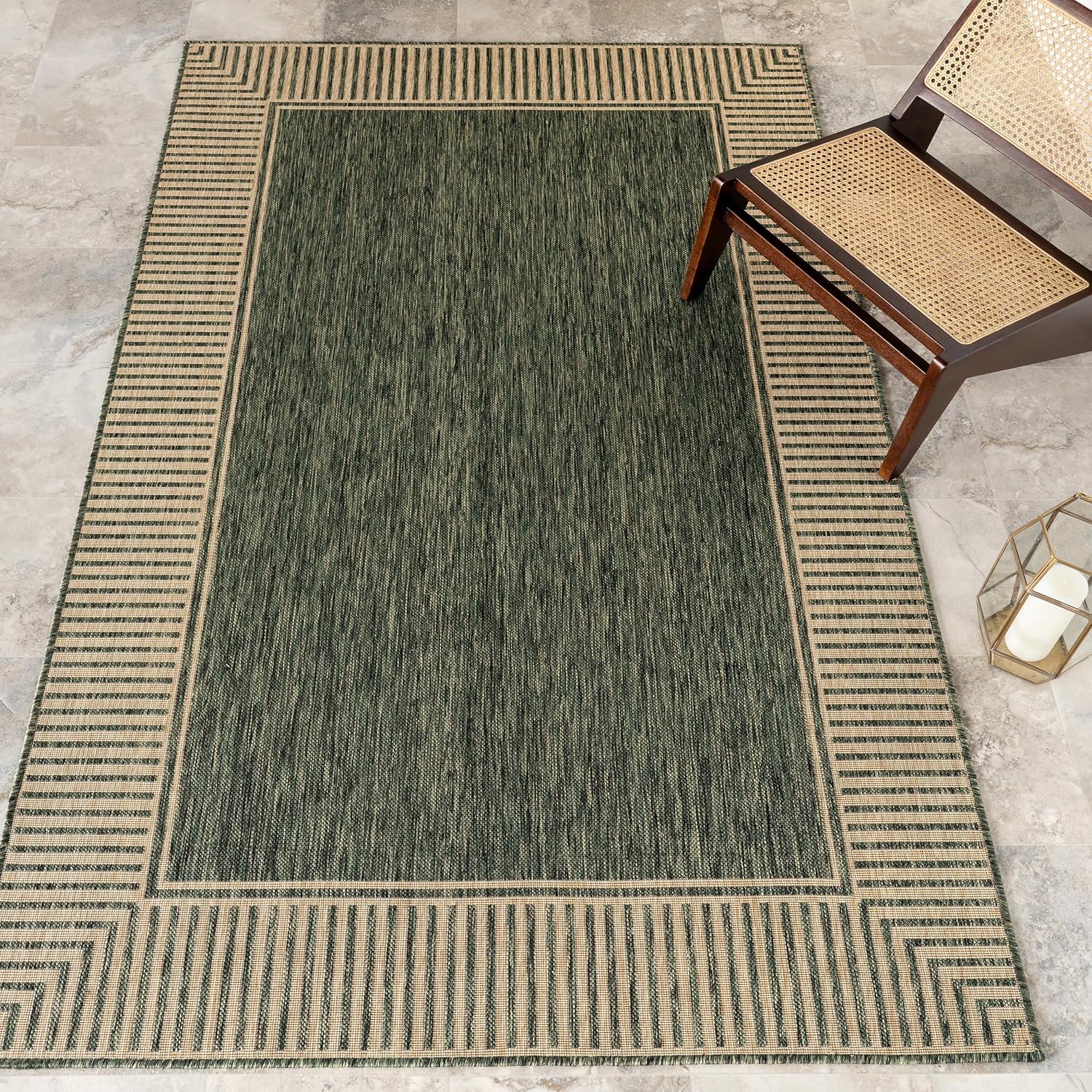 Nuloom Asha Light Brown/Ivory, 5' x 8', Casual, Striped Border, Soft and Cozy, High Traffic, Stain Resistant, Easy Clean, Durable Area Rug for Indoor/Outdoor Patio, Deck, Porch, Garden, Courtyard